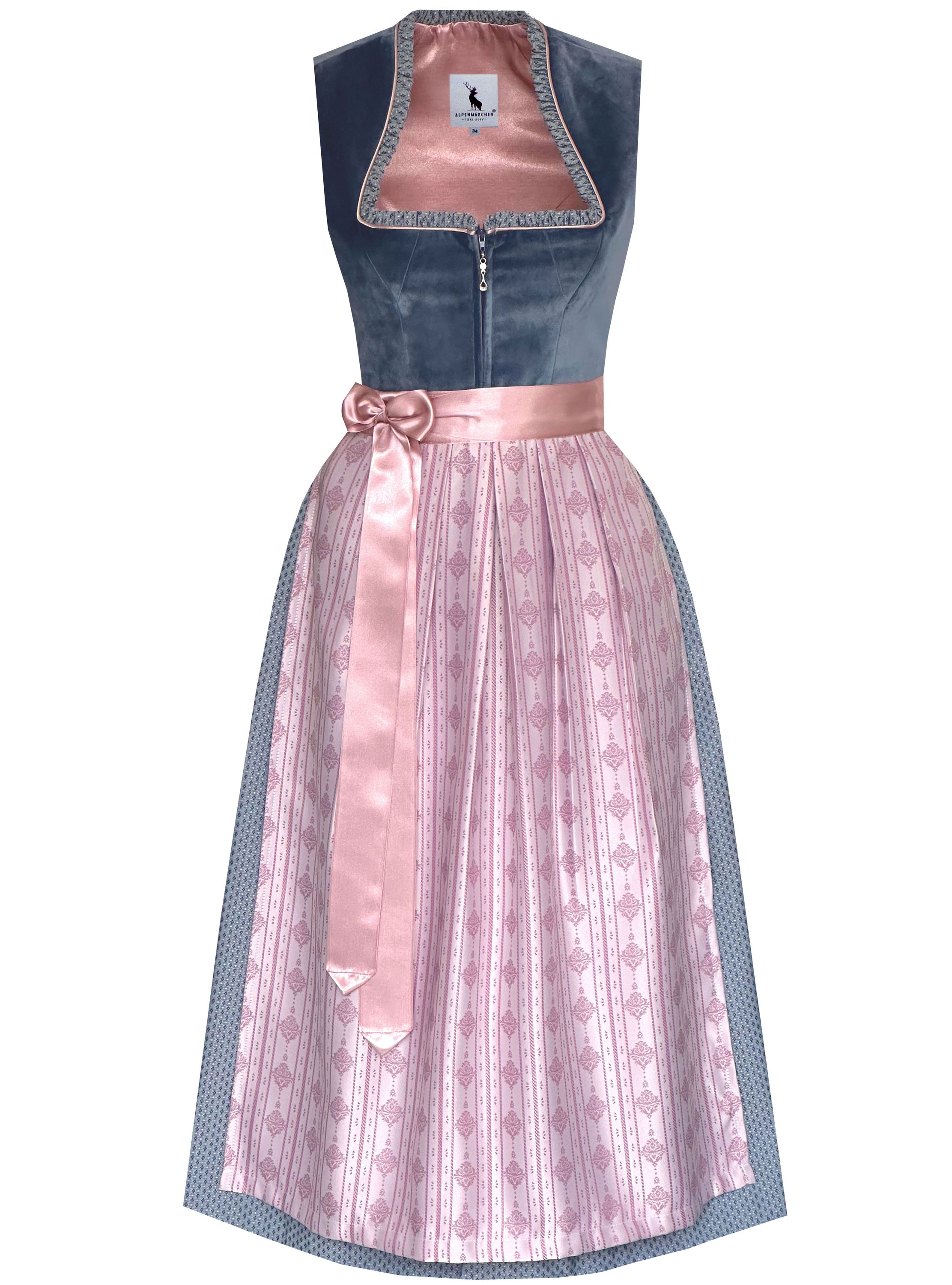Langes Dirndl Adele in blau und rosa - ALM1028