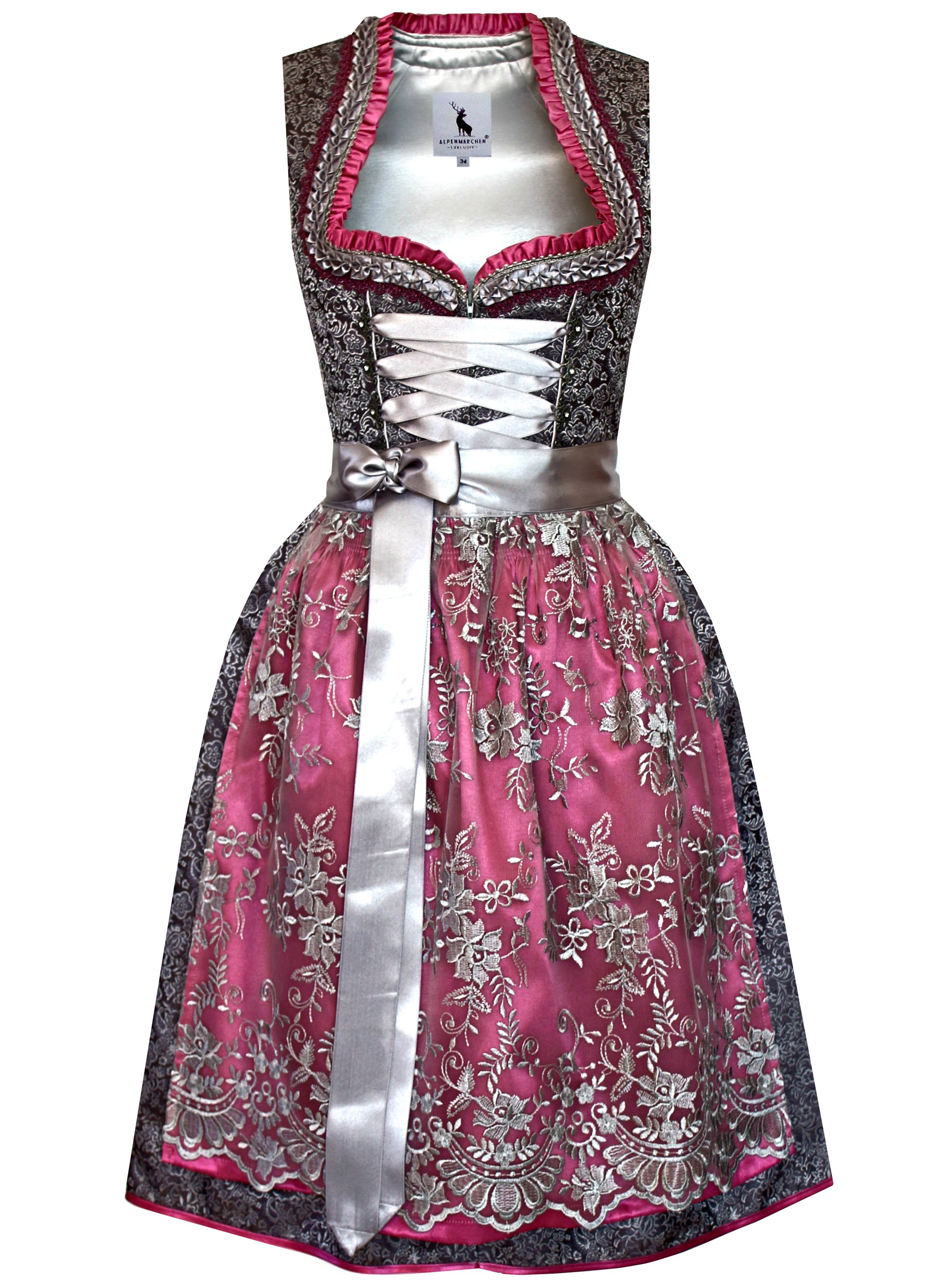 Dirndl Isabella in Grau und Pink - ALM907