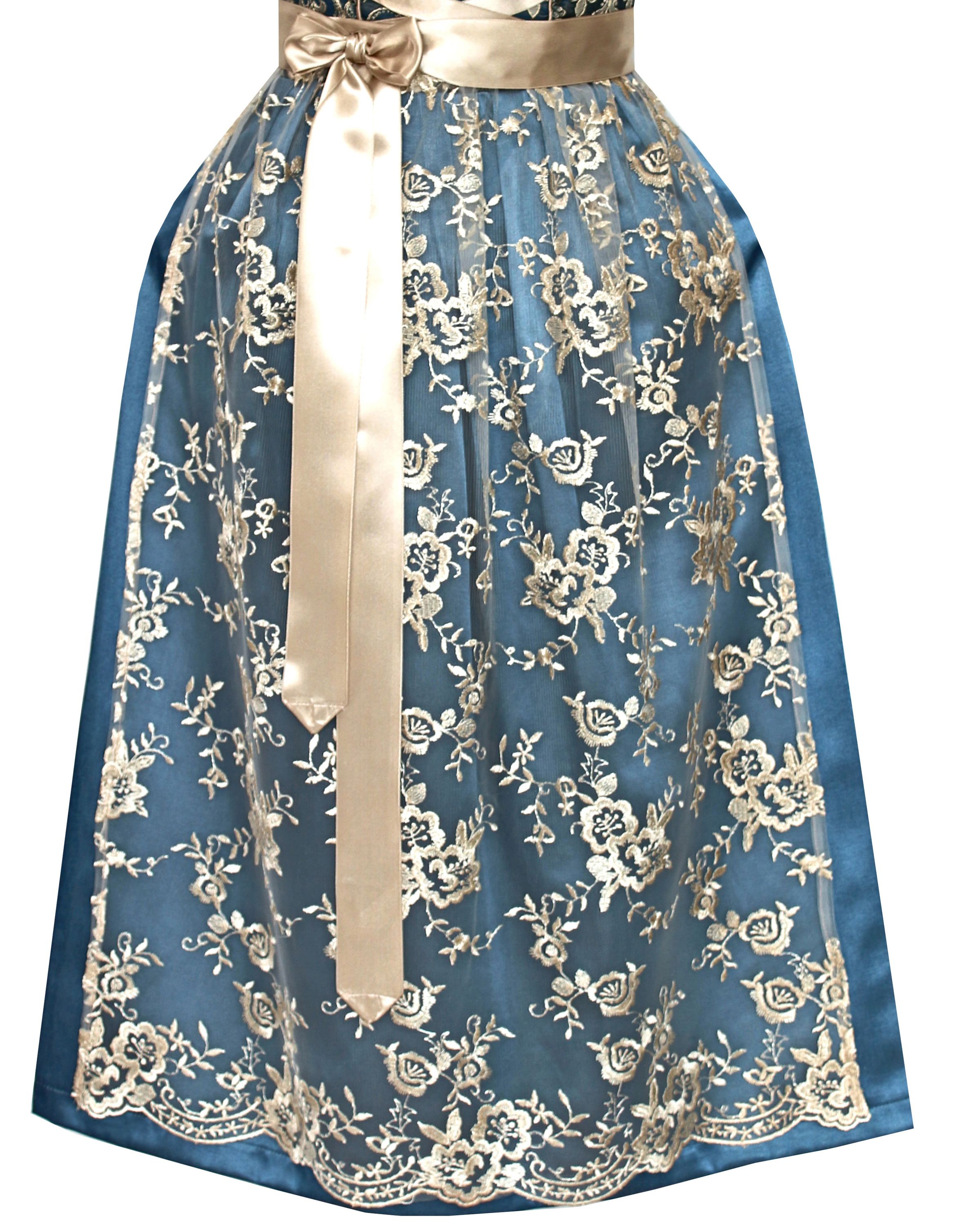 Langes Dirndl Thea in blau und creme - ALM912