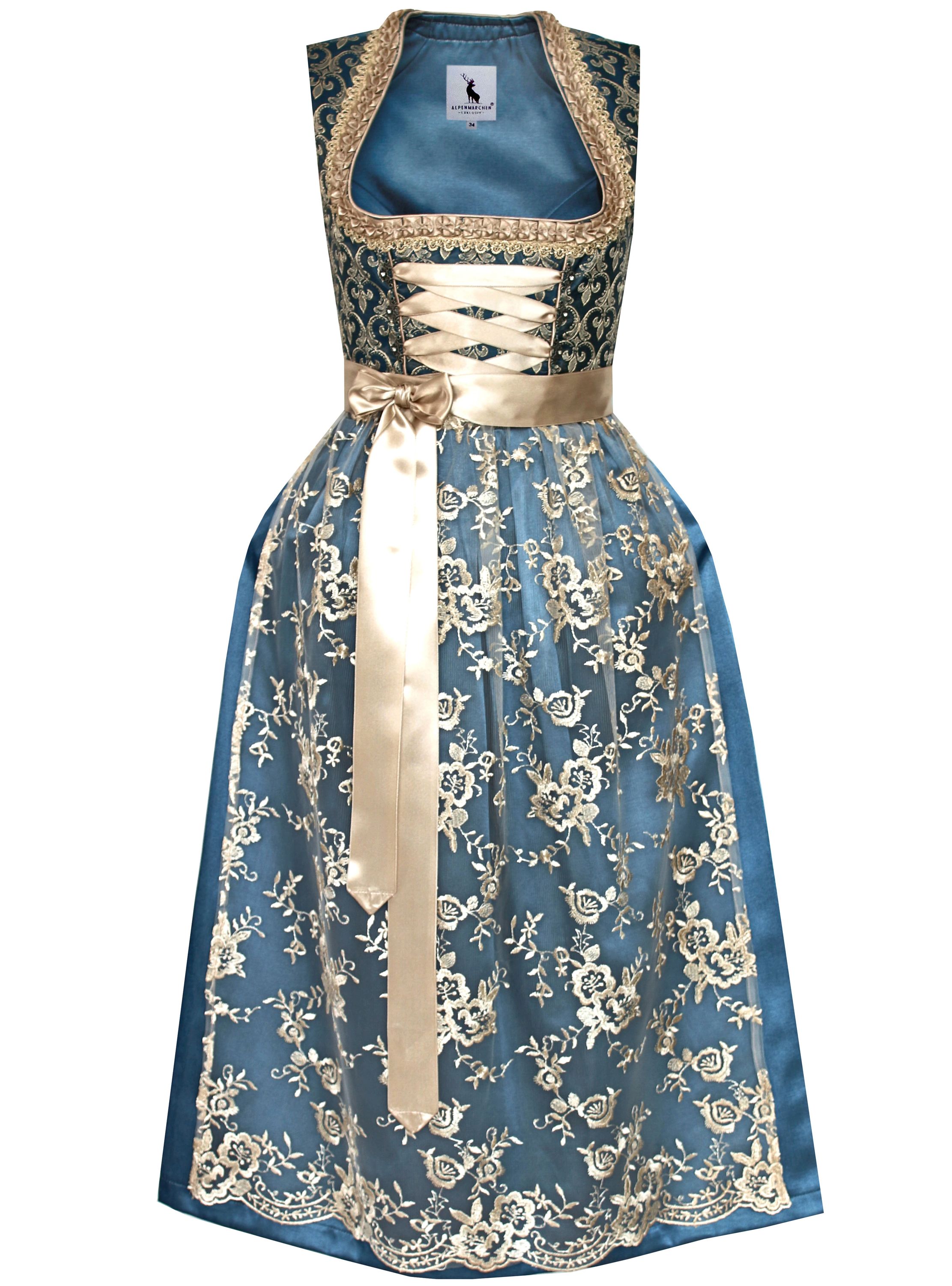 Langes Dirndl Thea in blau und creme - ALM912