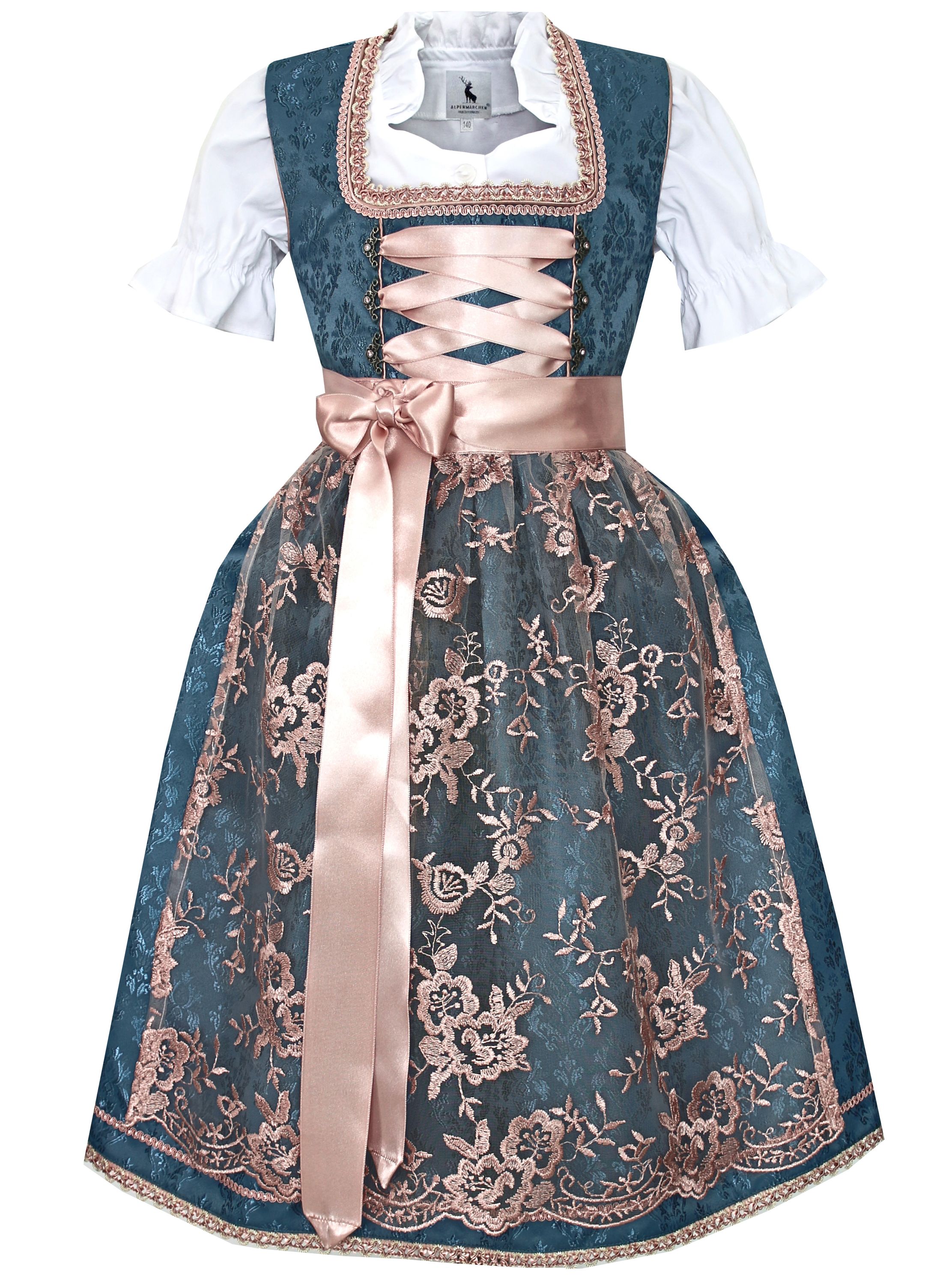 Kinderdirndl Zoe in blau und rosa - ALM-K914