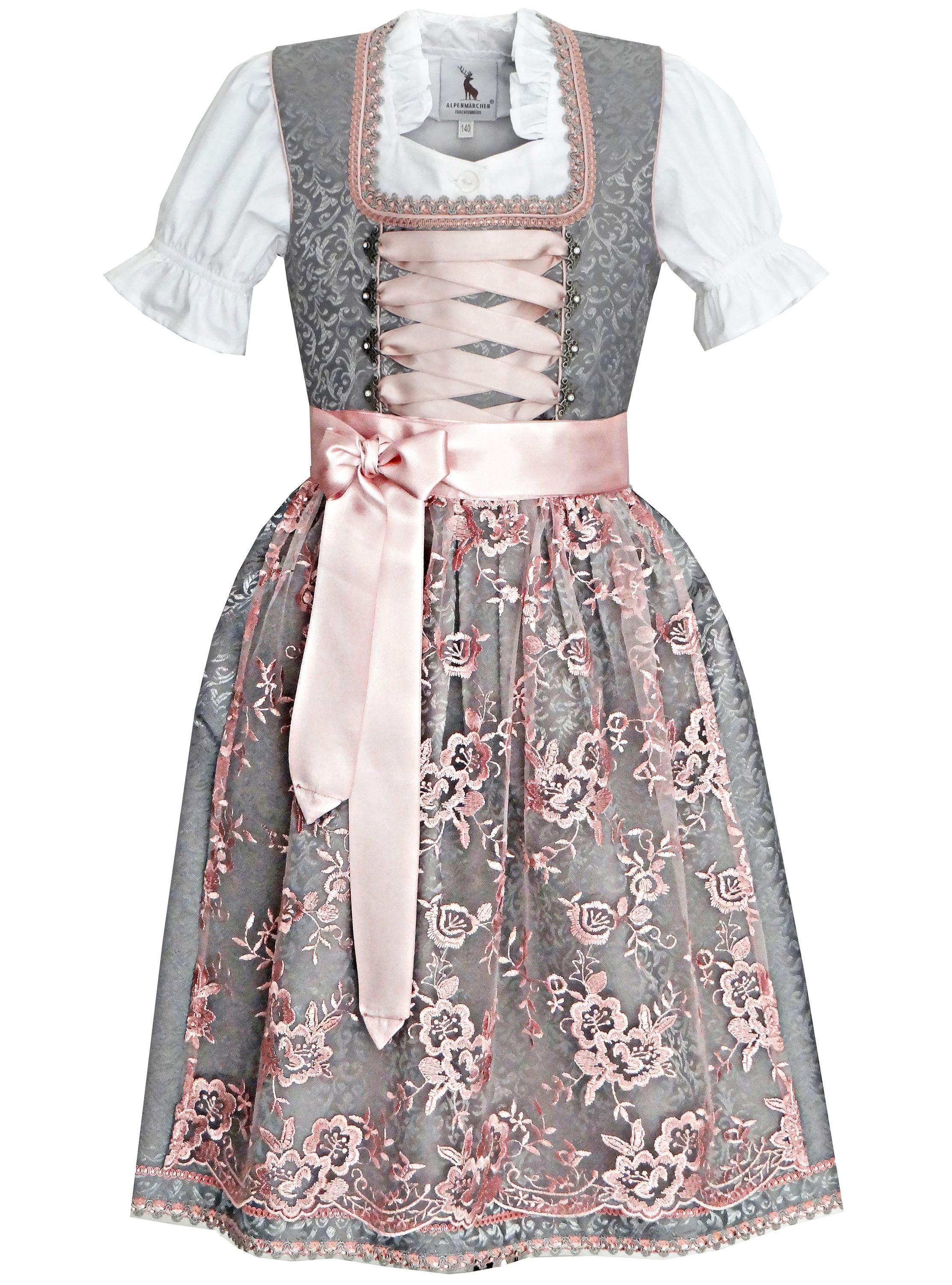 Kinderdirndl Dornröschen in Grau - ALM-K566