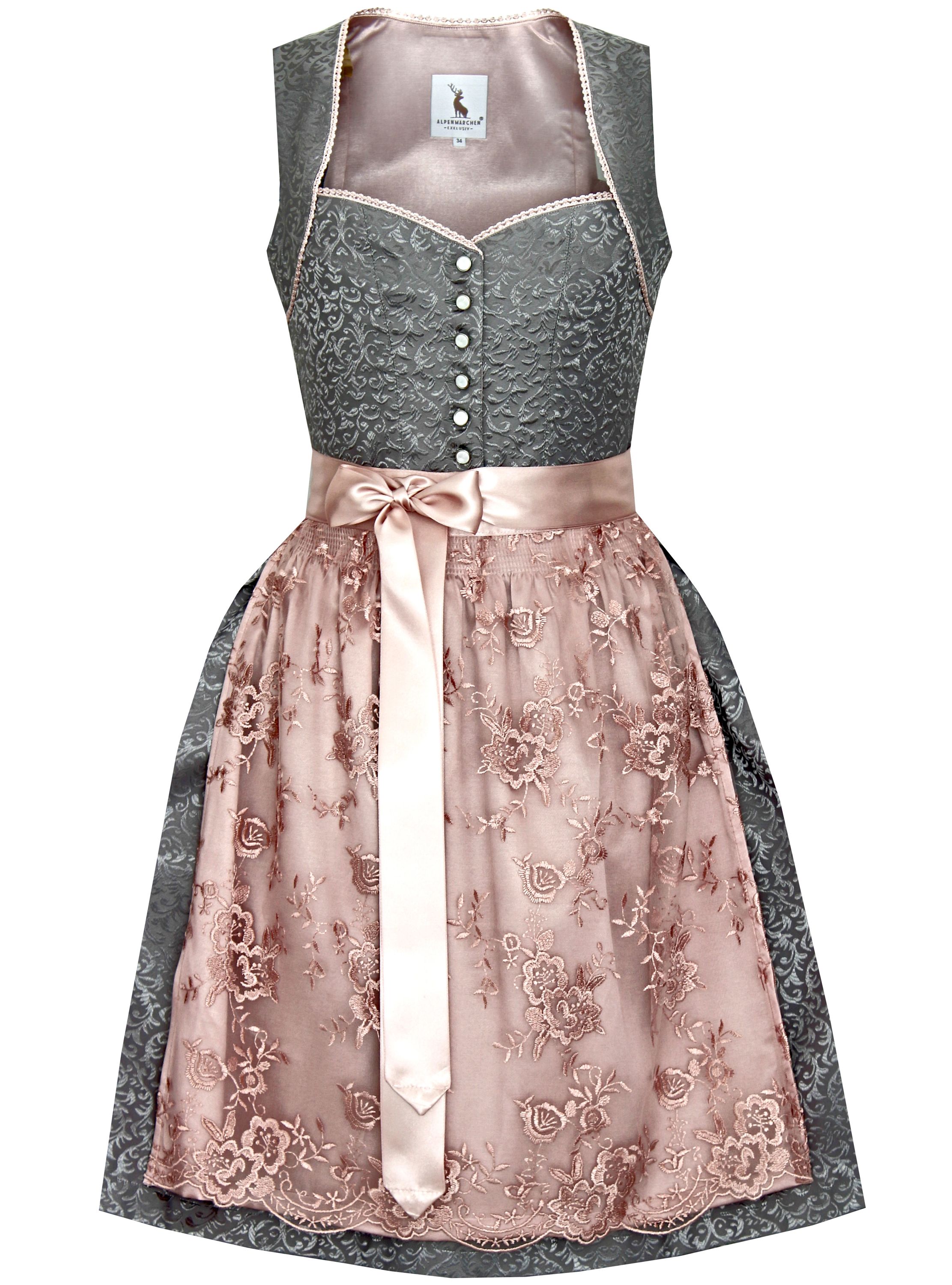 Dirndl Ava in grau und rosa - ALM684