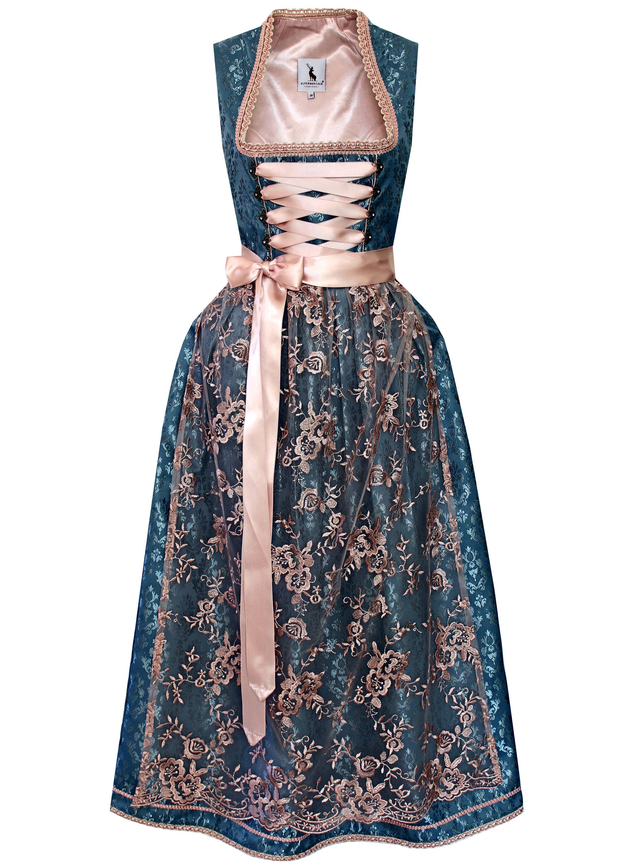 Langes Dirndl Ambra in Blau und Rosa - ALM940