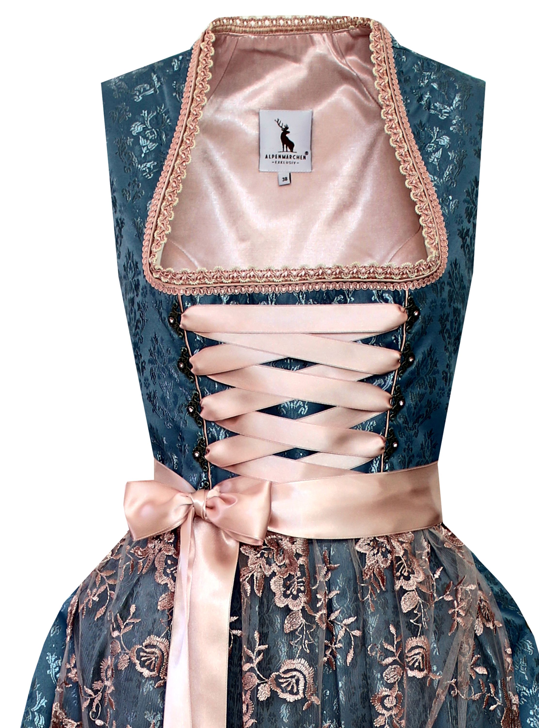 Langes Dirndl Ambra in Blau und Rosa - ALM940