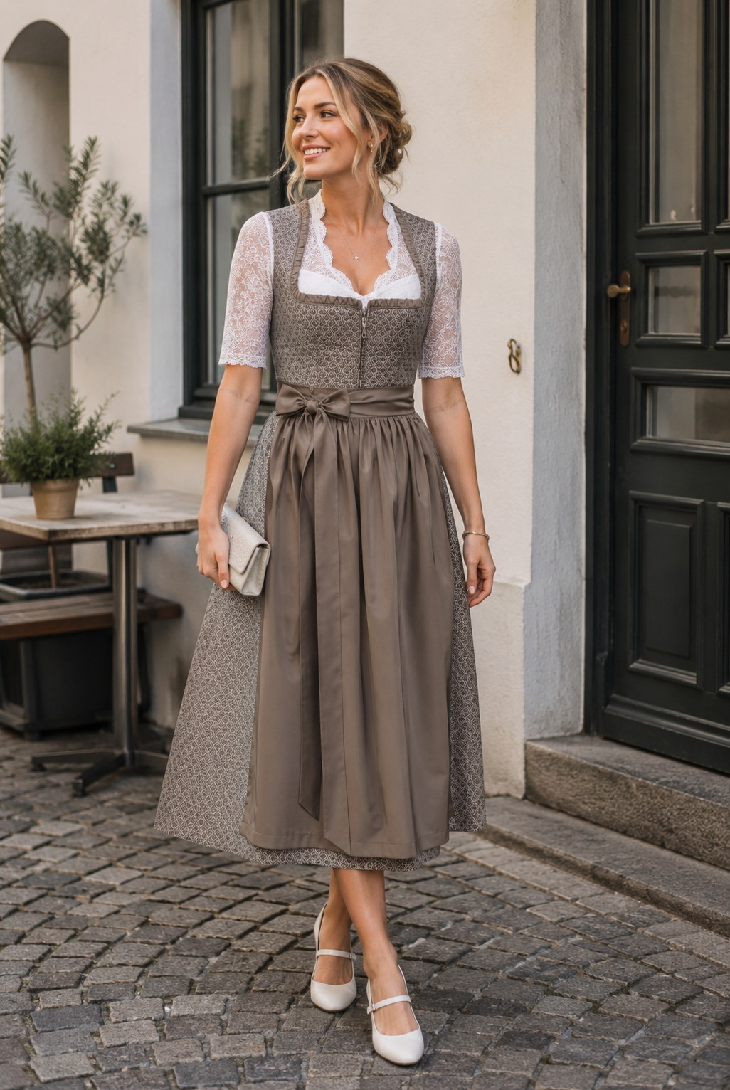 Langes Dirndl Avelina in taupe - ALM1047