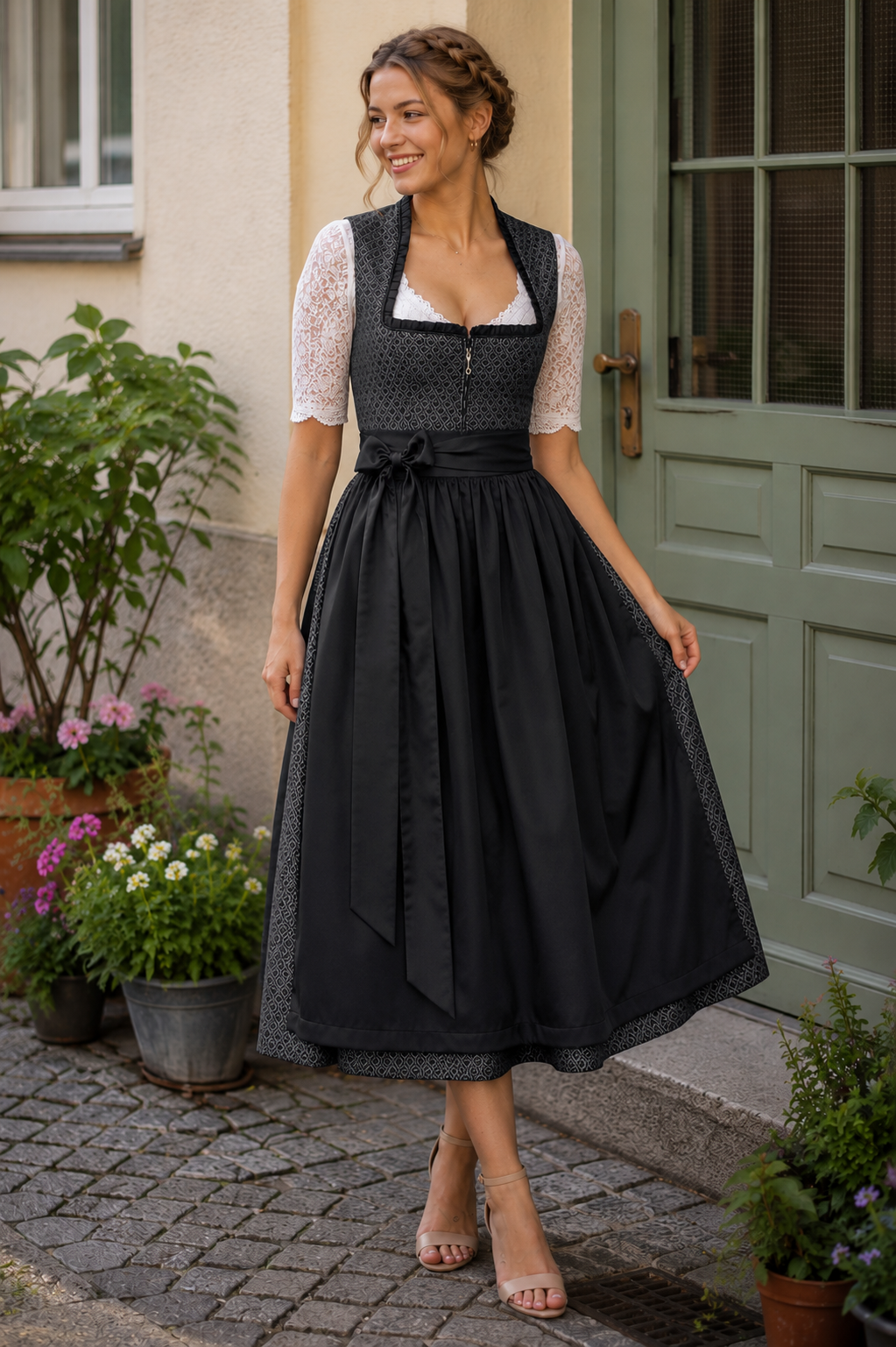 Langes Dirndl Avelina in anthrazit - ALM1057