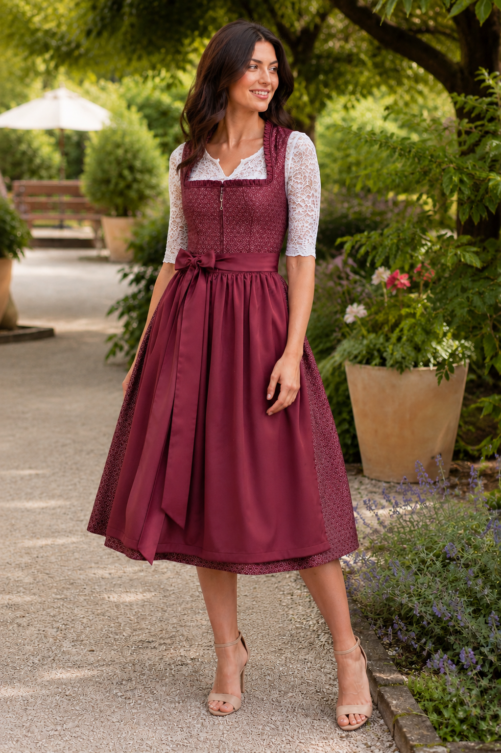 Midi Dirndl Liane in rot - ALM1041
