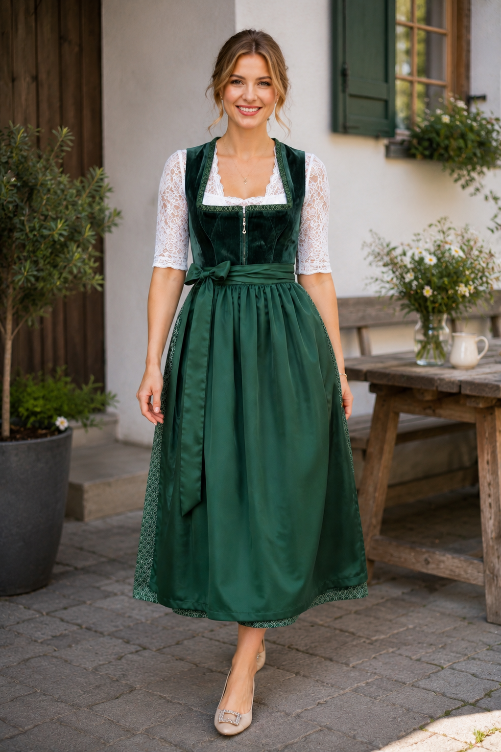 Langes Dirndl Nolwenn in grün - ALM1072