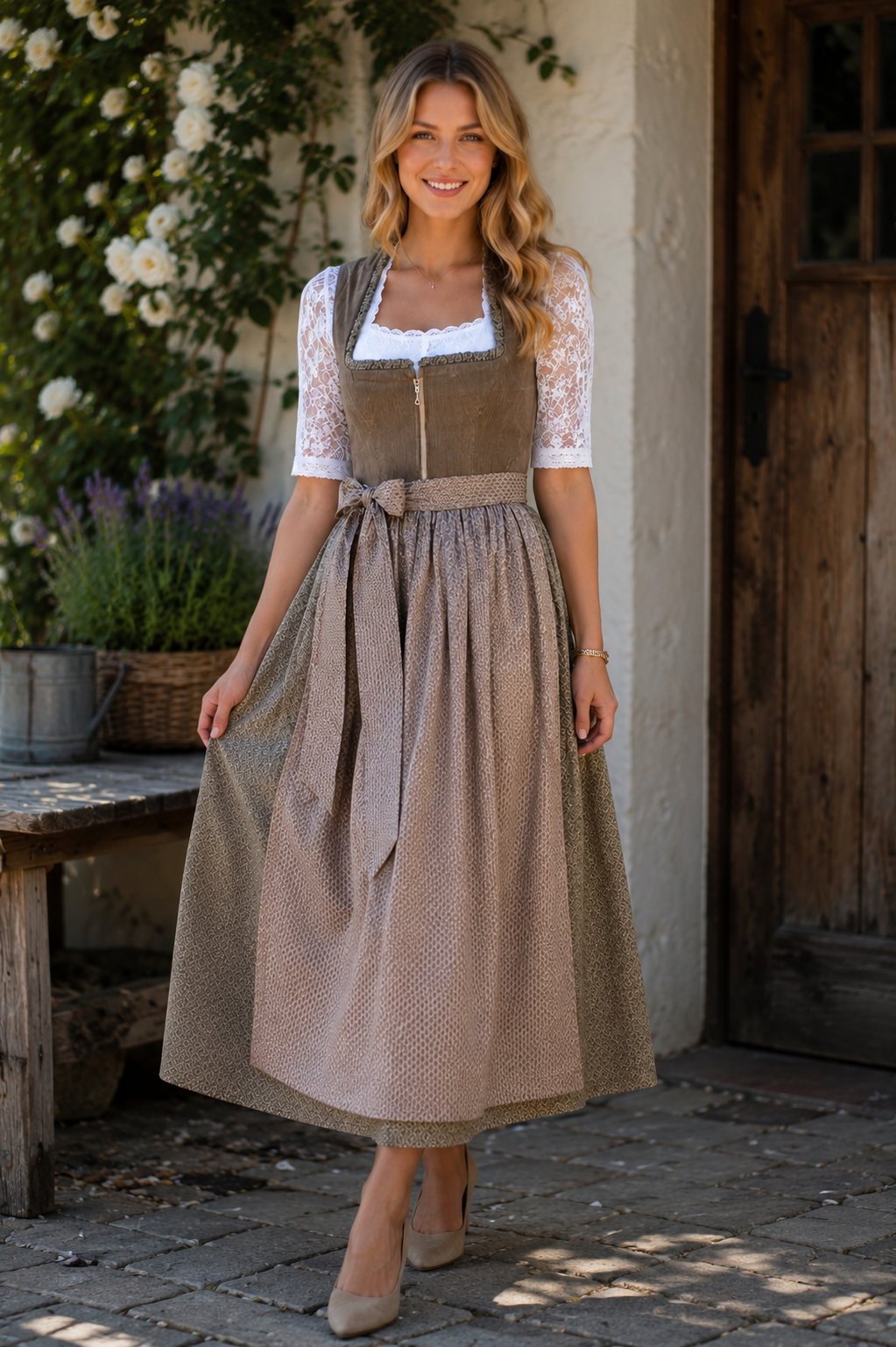 Langes Dirndl Morgane in braun - ALM1077