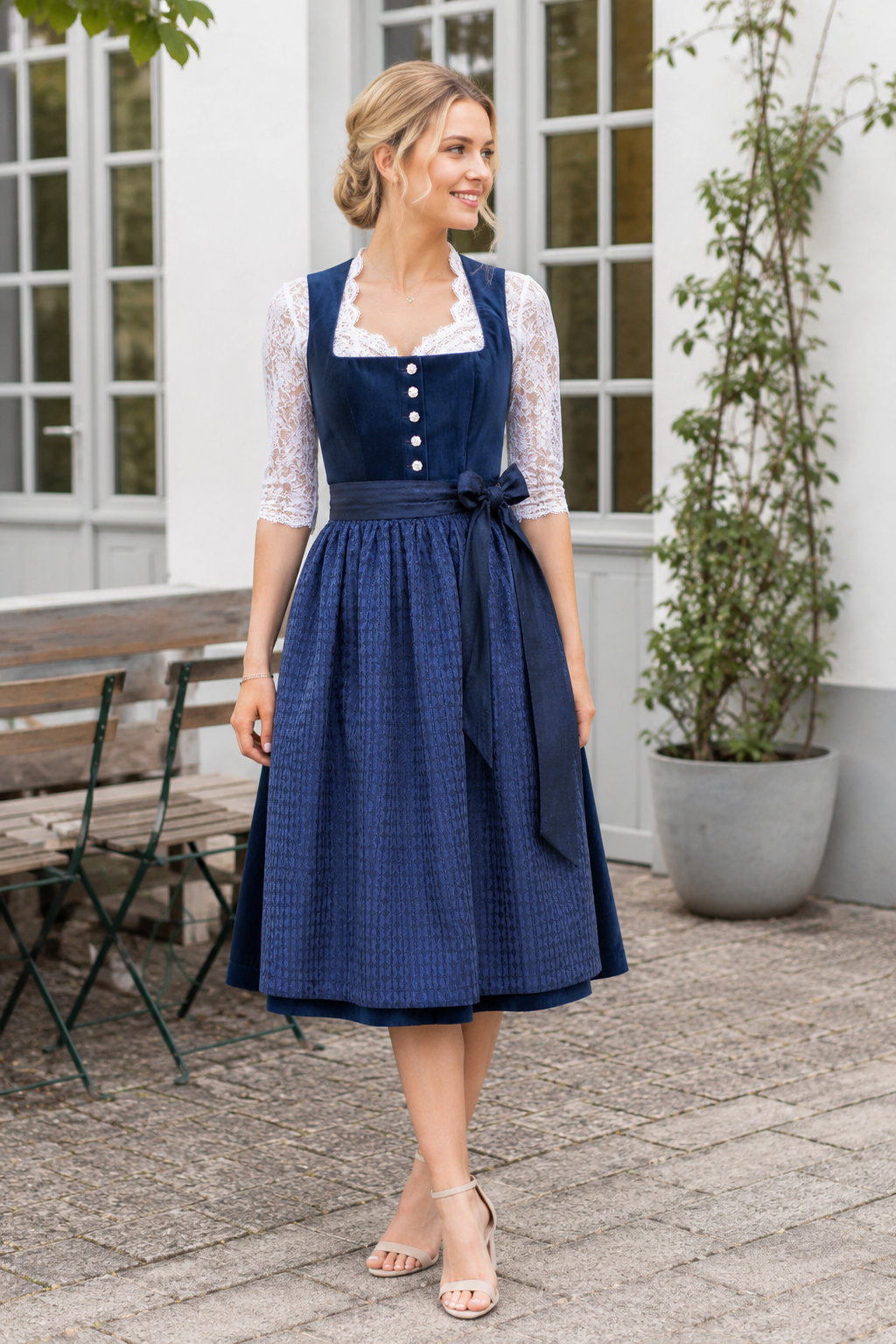 Midi Dirndl Senta in dunkelblau- ALM1070
