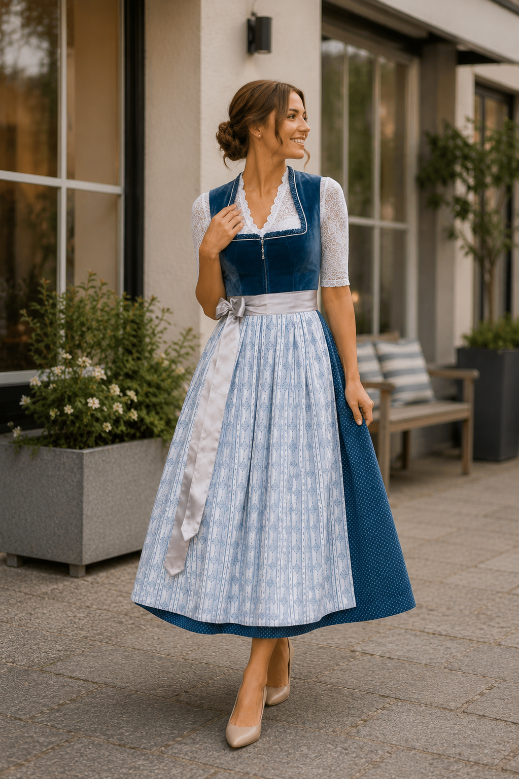 Langes Dirndl Adele in blau - ALM1027