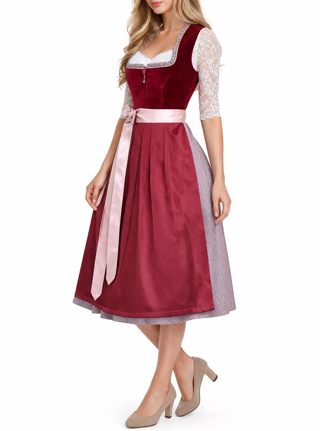 Midi Dirndl Fina in rot - ALM1061