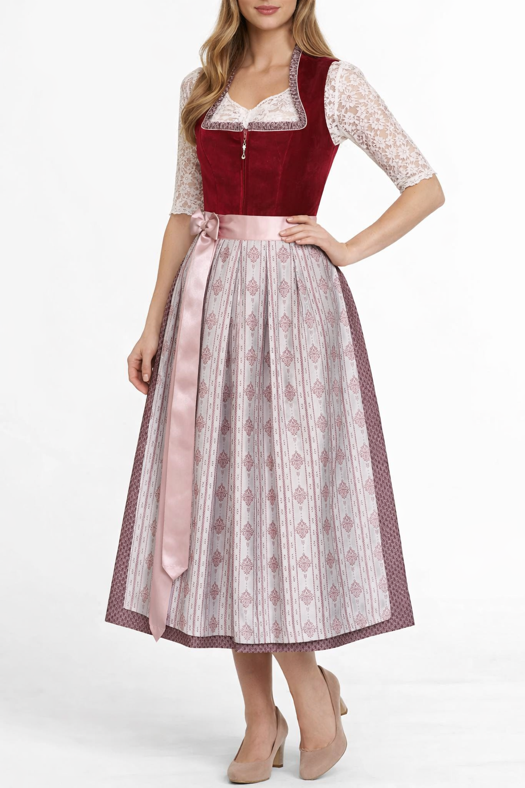 Langes Dirndl Adele in rot - ALM1024