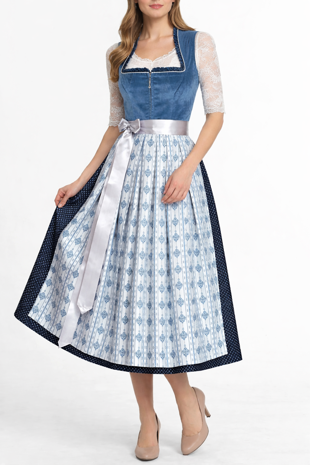 Langes Dirndl Adele in blau - ALM1027
