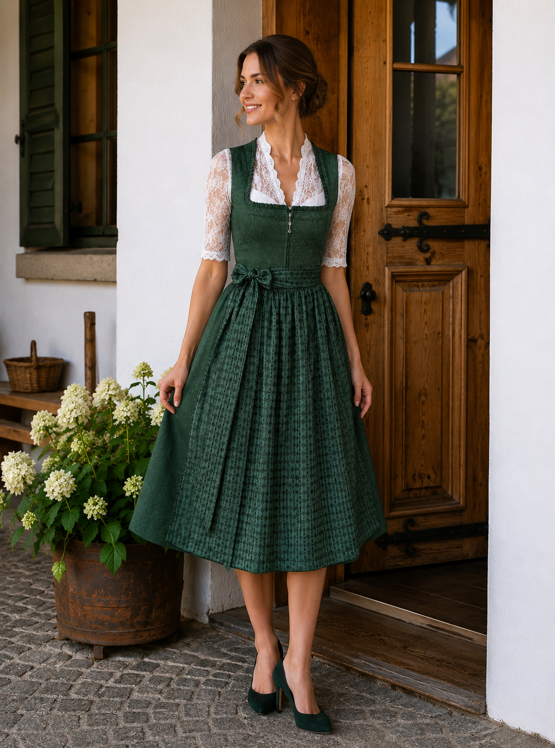 Midi Dirndl Miranda in dunkelgrün - ALM1062