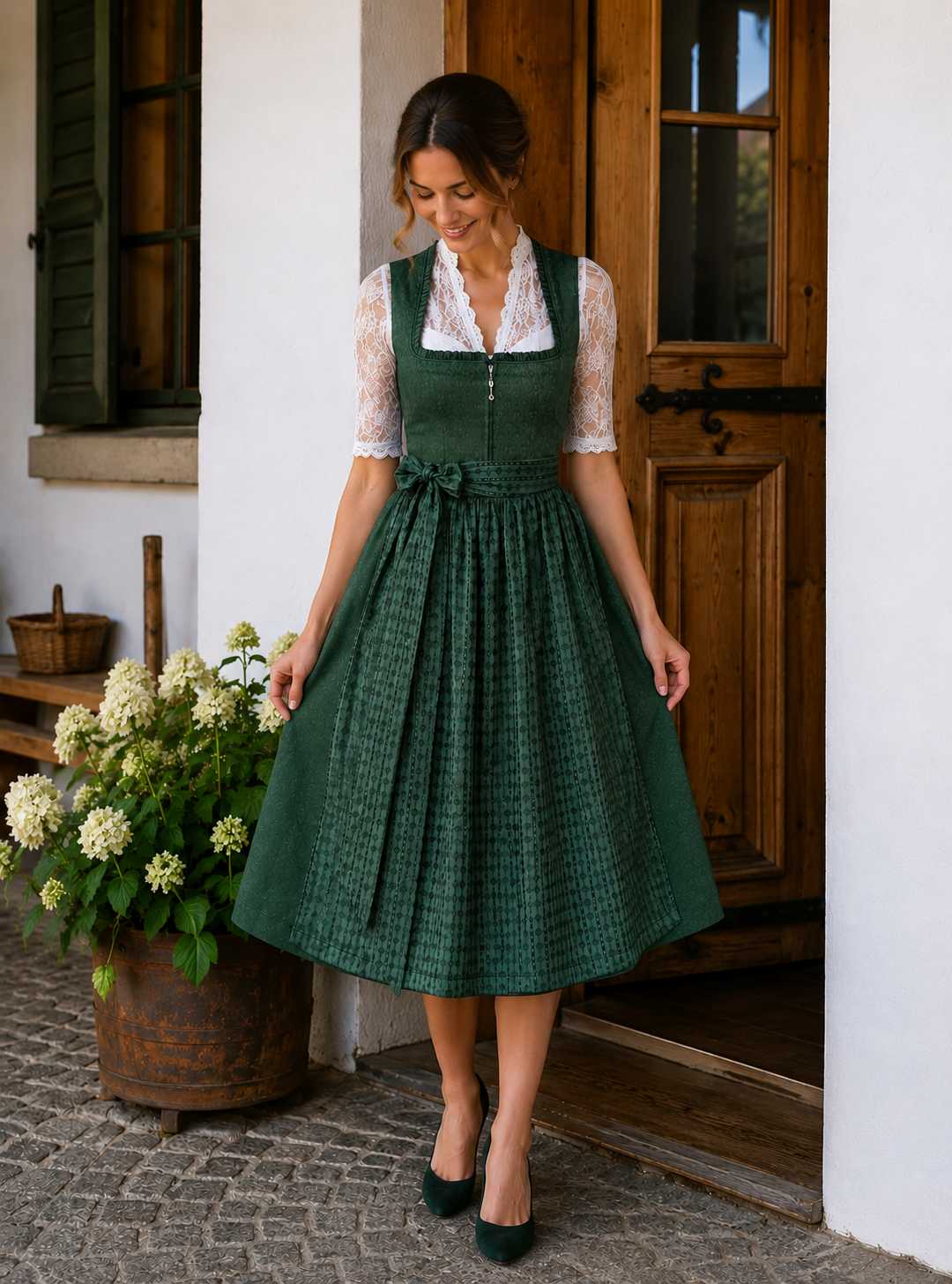 Midi Dirndl Miranda in dunkelgrün - ALM1062