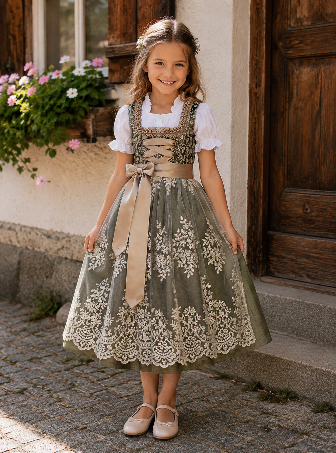 Kinderdirndl Olivia in Grün - ALM-K909