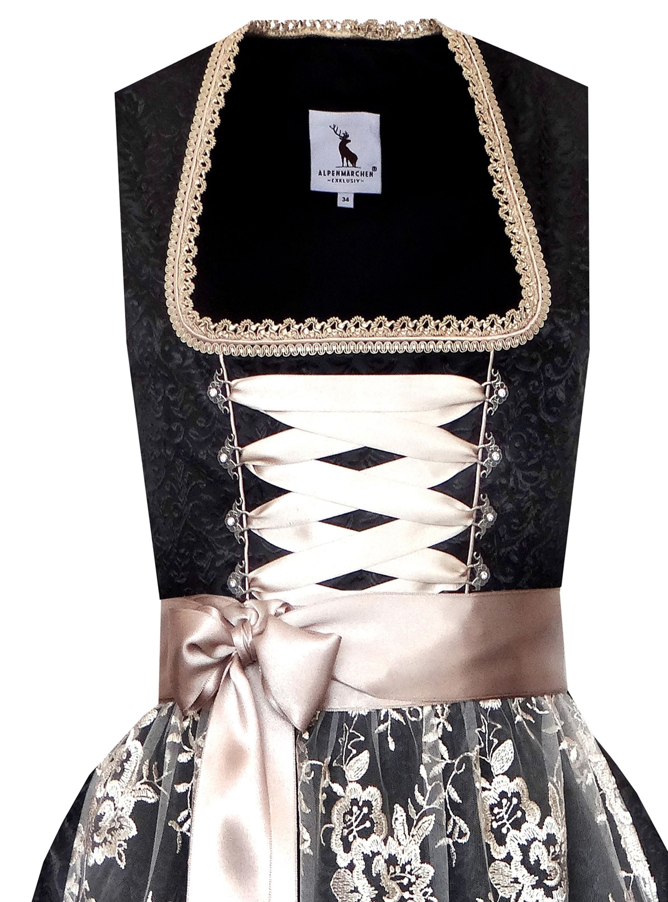 Langes Dirndl Larissa in schwarz und creme - ALM662L