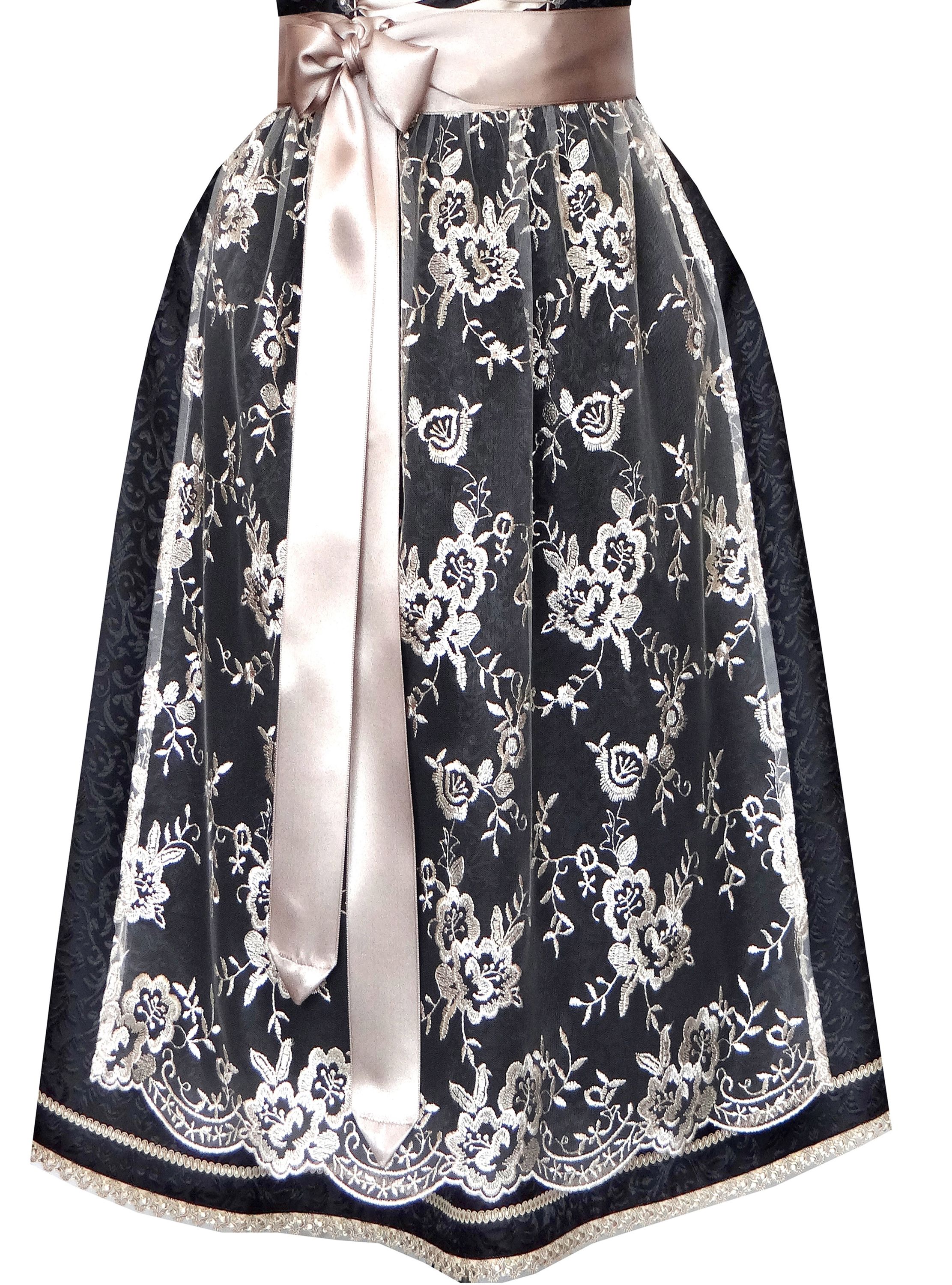 Langes Dirndl Larissa in schwarz und creme - ALM662L