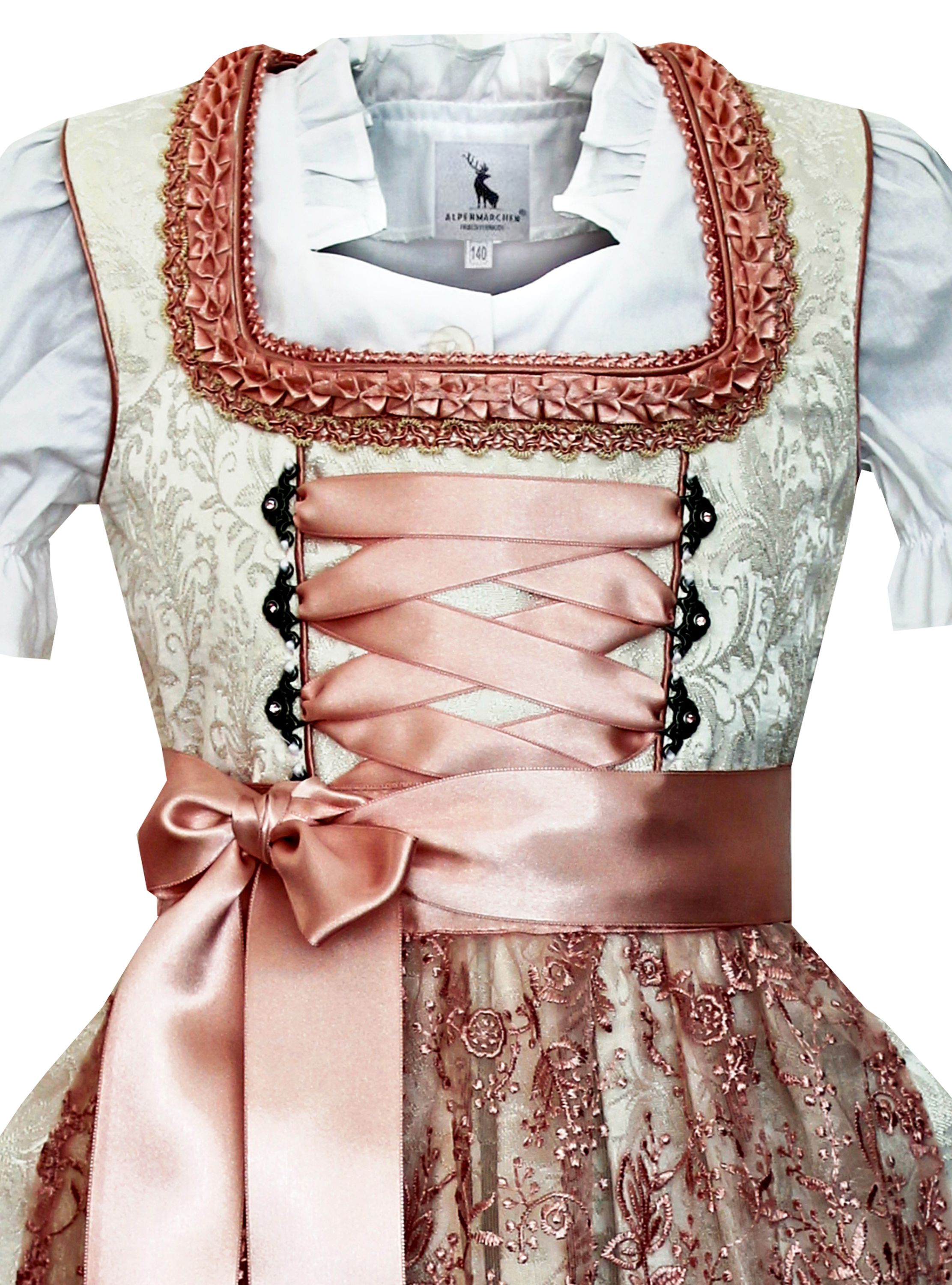 Kinderdirndl Juna in Weiß und Rosa - ALM-K802