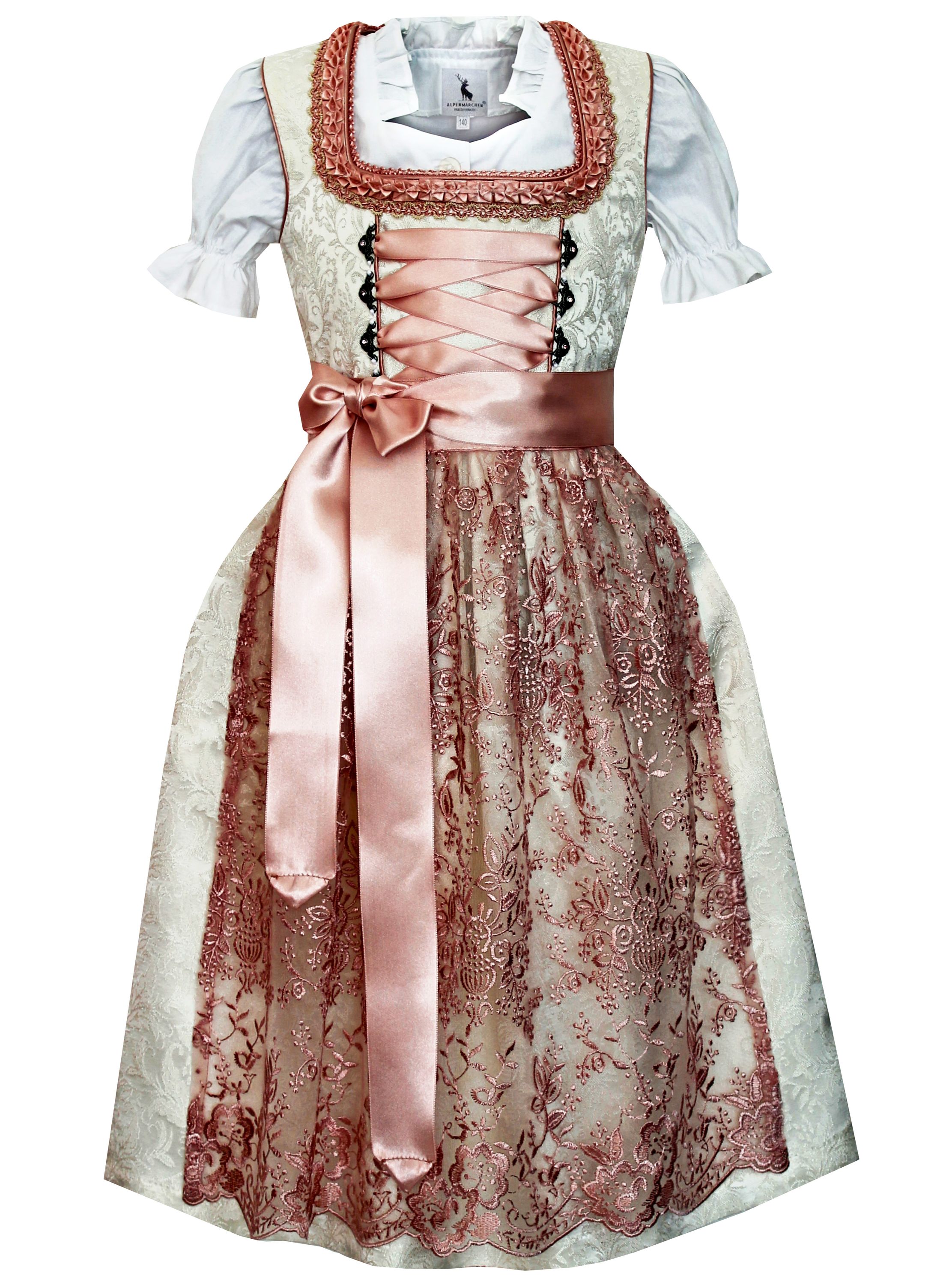 Kinderdirndl Juna in Weiß und Rosa - ALM-K802