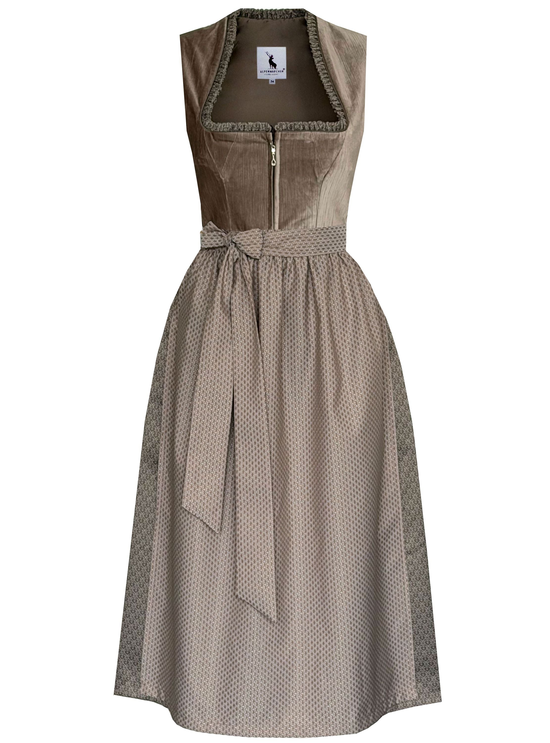 Langes Dirndl Morgane in braun - ALM1077