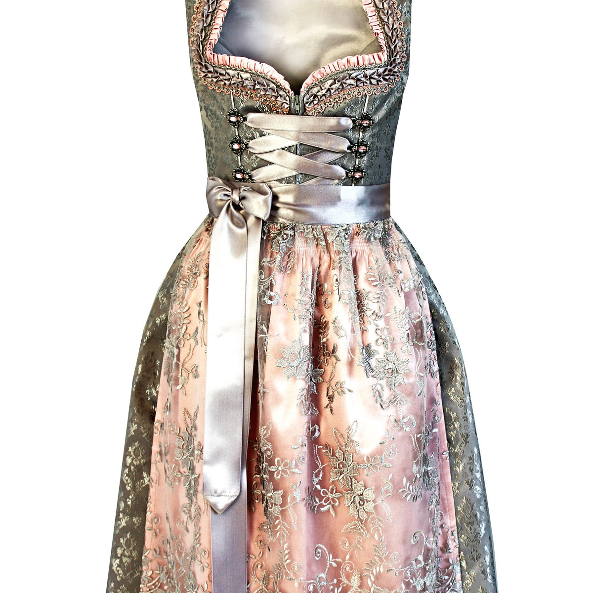 Alpenmärchen Midi-dirndl uit exclusieve collectie incl. kanten schort, maat 32-54 - ALM997, grijs, 40 Alpenmärchen Midi-dirndl uit exclusieve collectie incl. kanten schort, maat 32-54 - ALM997, grijs, 40