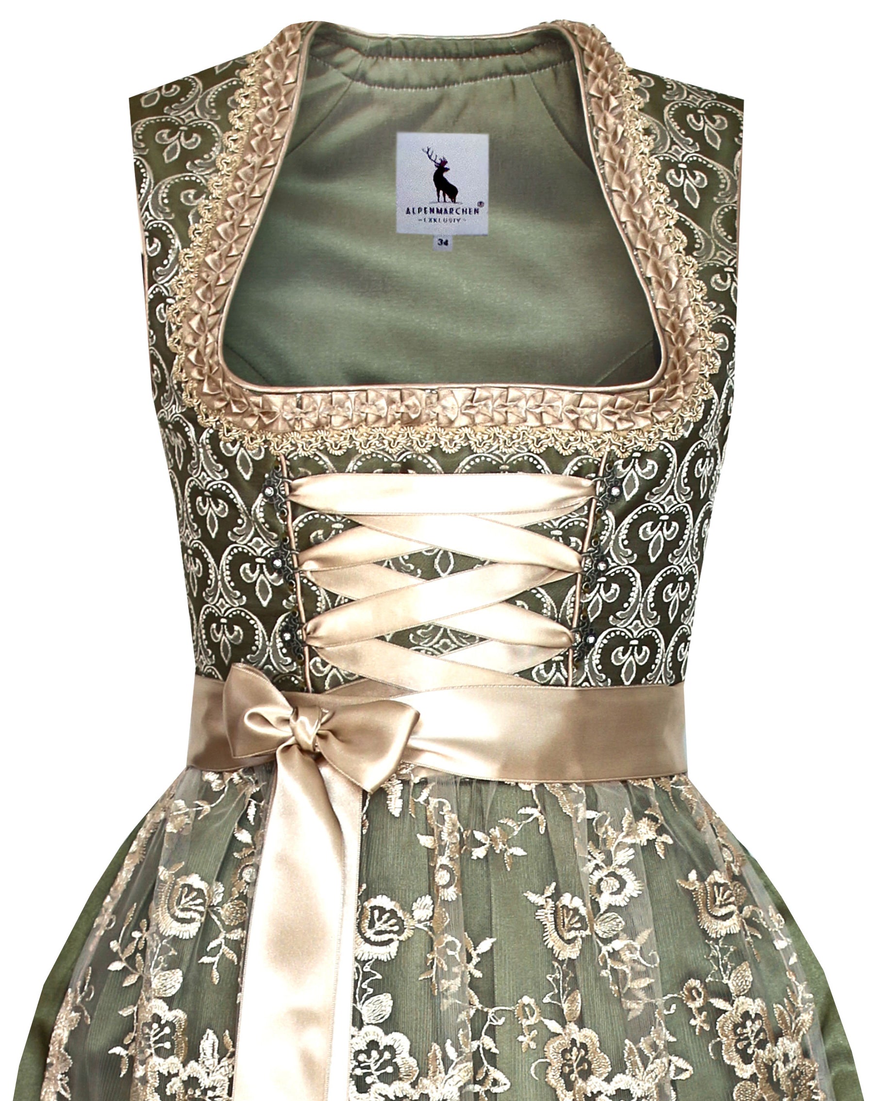 Langes Dirndl Thea in grün und creme - ALM913