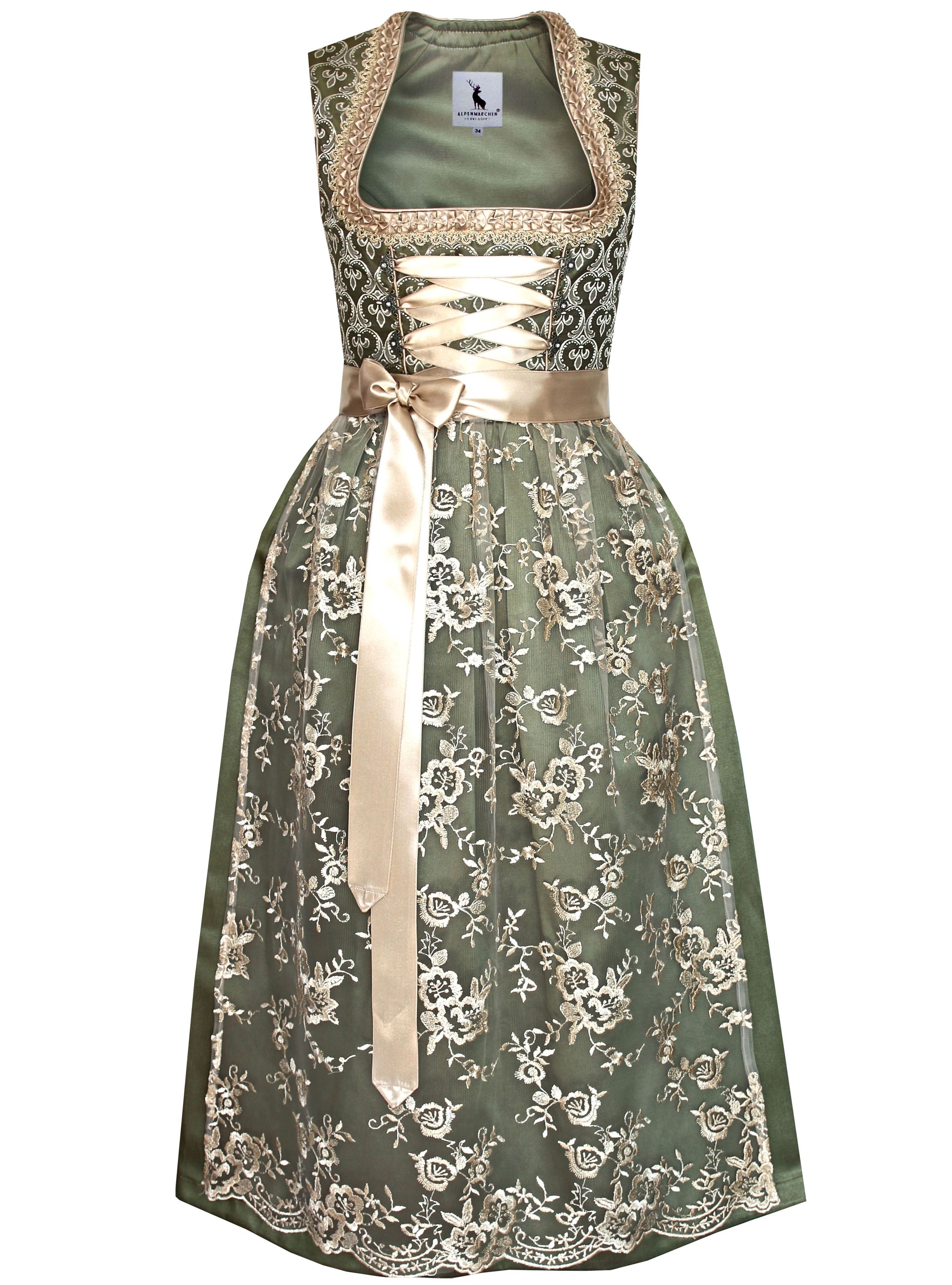 Langes Dirndl Thea in grün und creme - ALM913