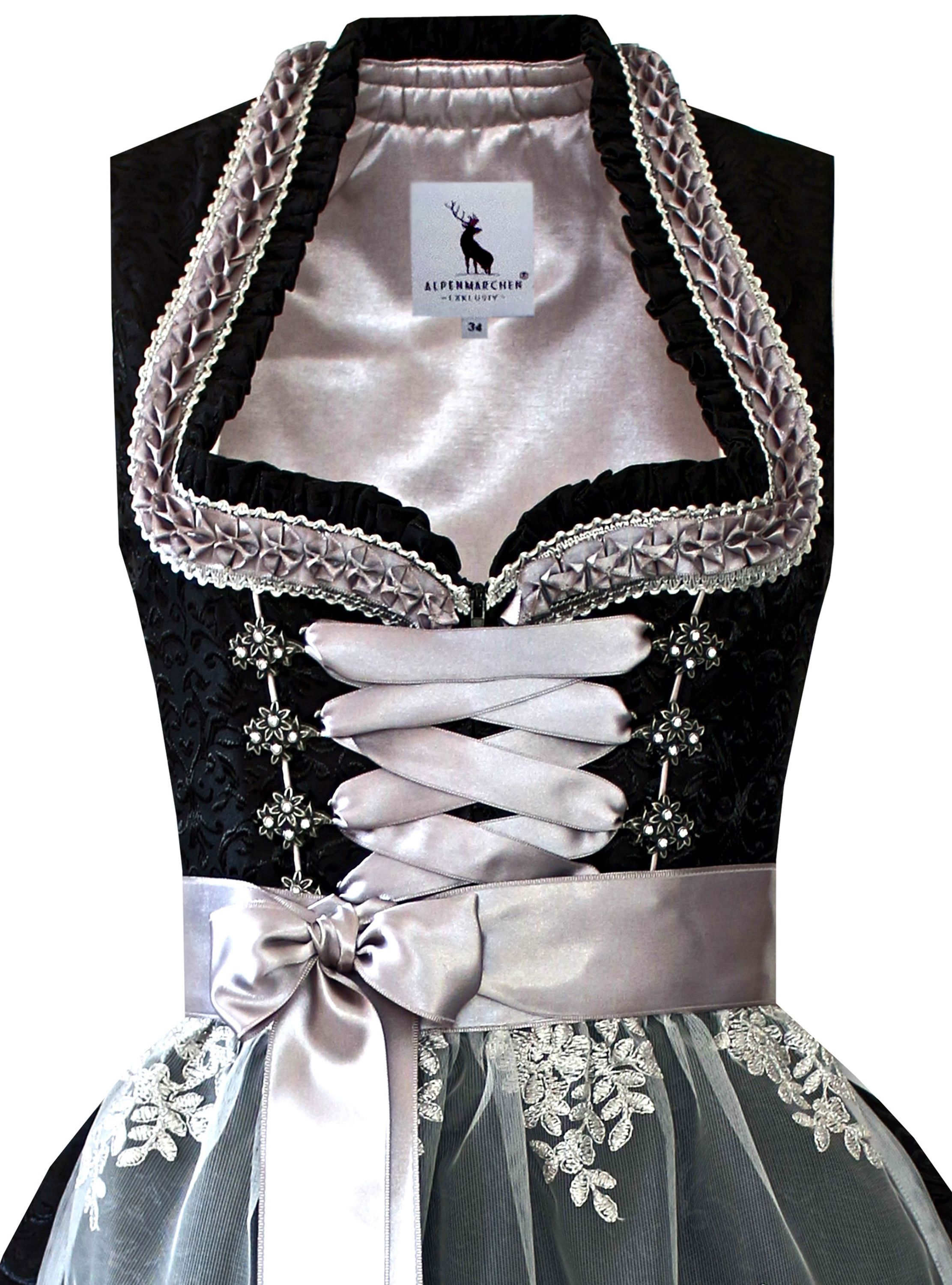 Alpenmärchen Midi Dirndl aus Exklusiver Kollektion inkl. Spitzenschürze Gr.32-52 - ALM980