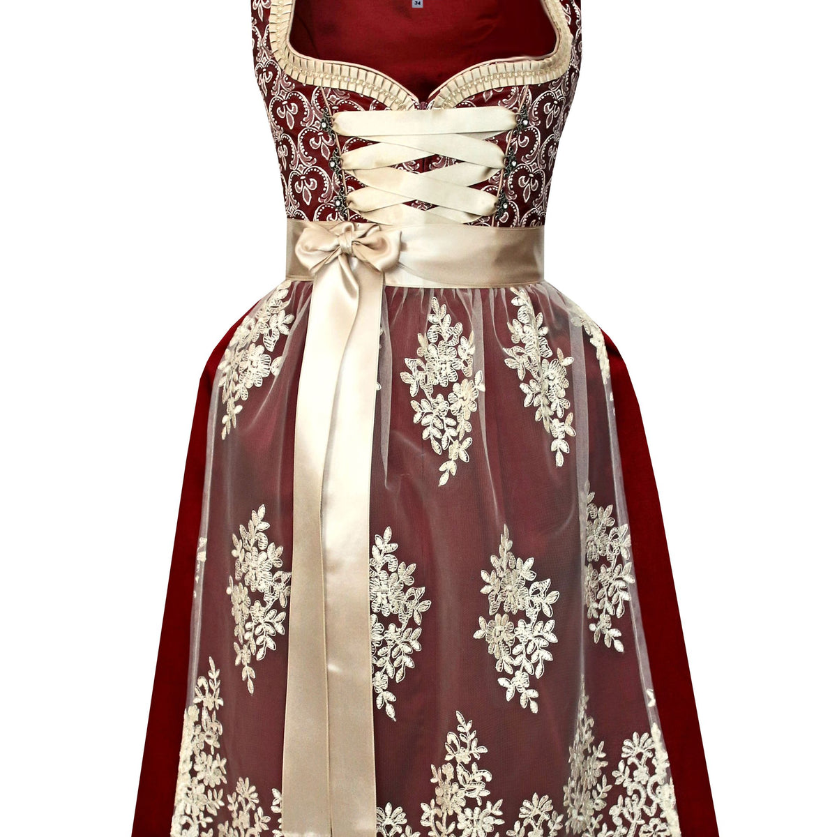 Edelnice Trachtenmode Exclusieve designer midi-dirndl Madeleine incl. kanten dirndlschort en charivari maat 32-56, roze, 38