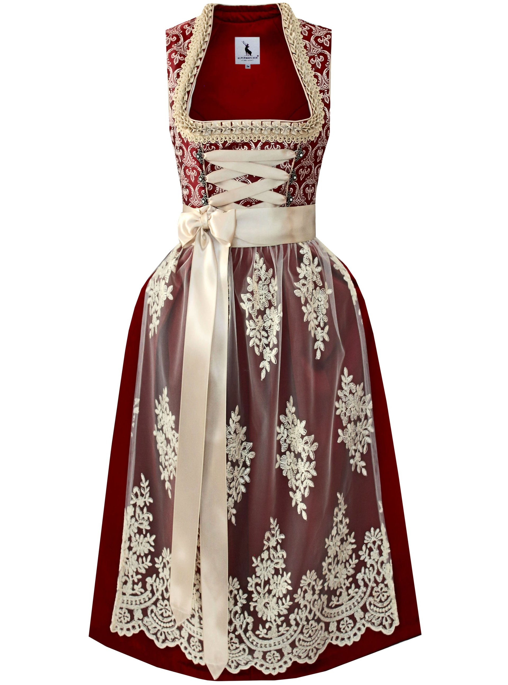 Vestito Dirndl Alpenm&auml;rchen Donna - Costume Tradizionale Tedesco Completo 3 Pezzi