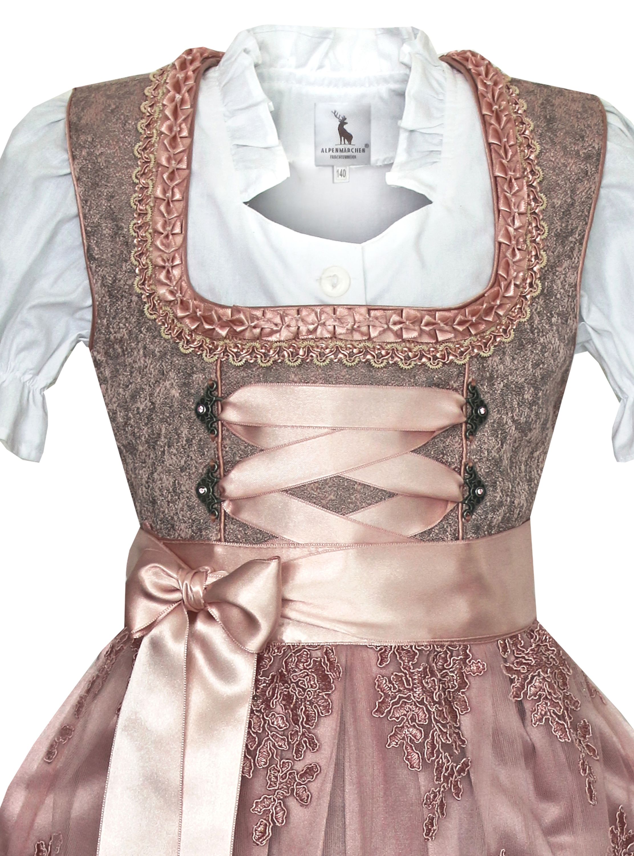 Kinderdirndl Rosenblatt in altrosa - ALM-K520