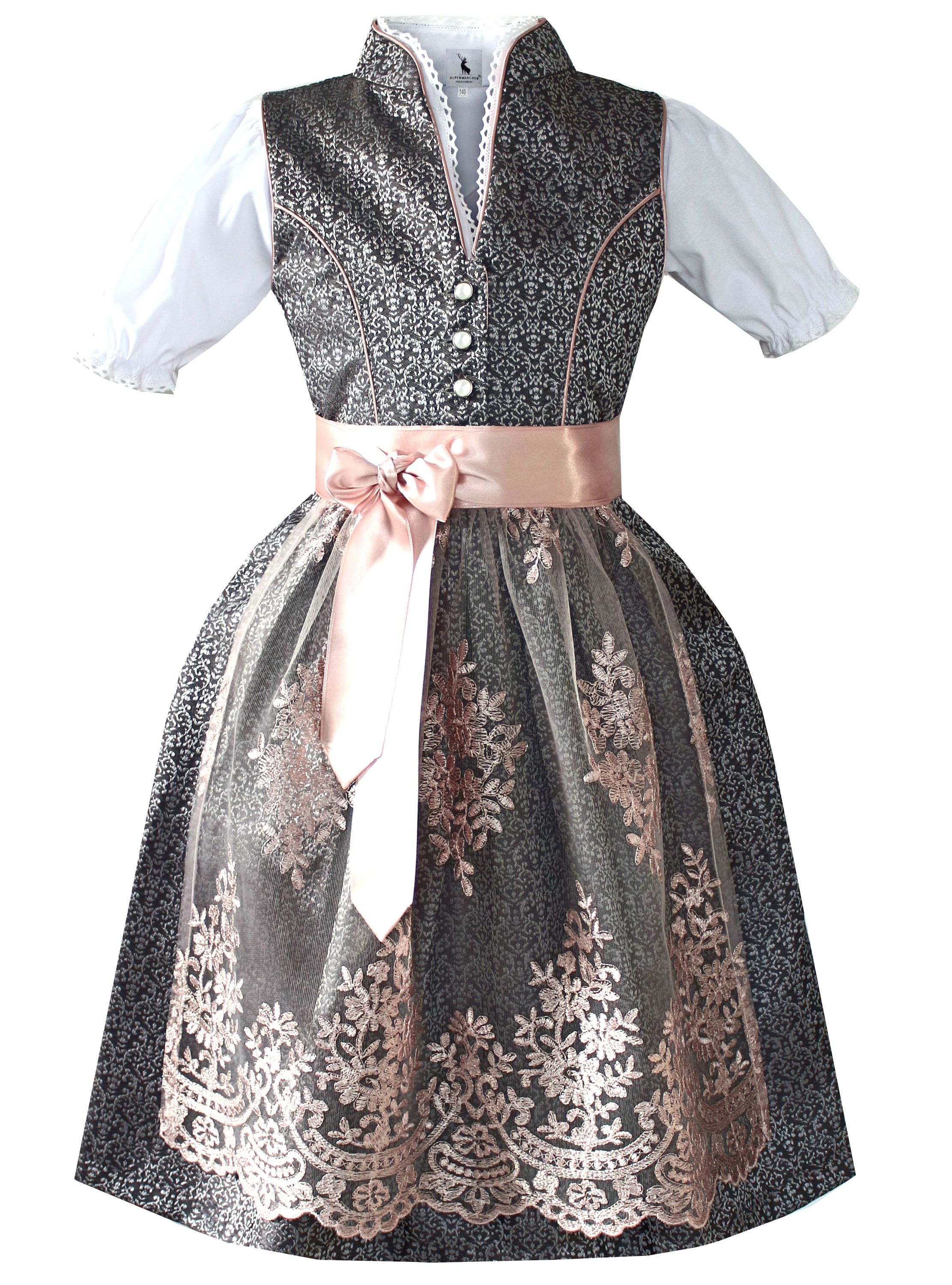 Kinderdirndl Hanni in Schwarz und Rosa - ALM-K956