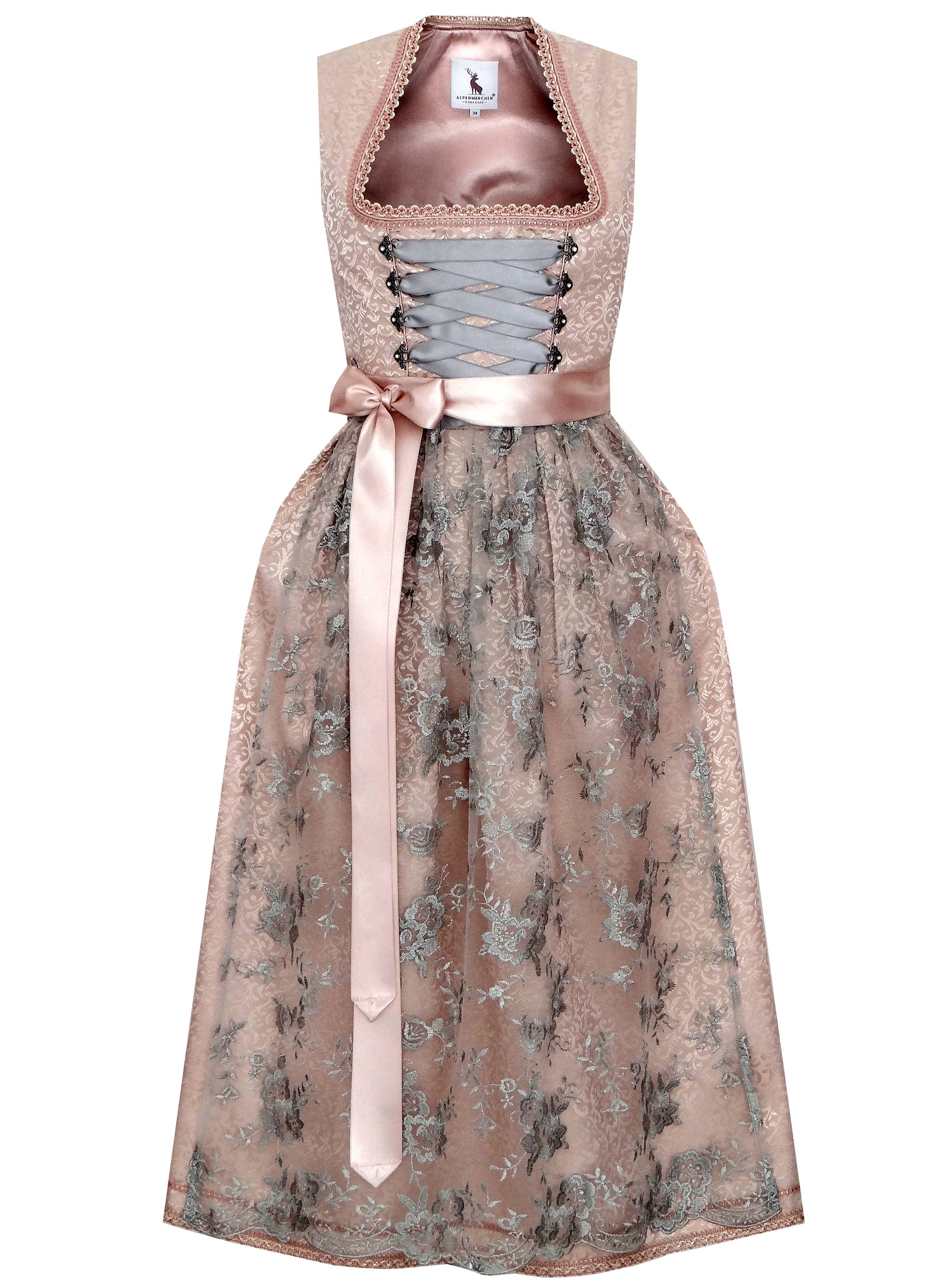 Langes Dirndl Vera in schwarz und altrosa - ALM752