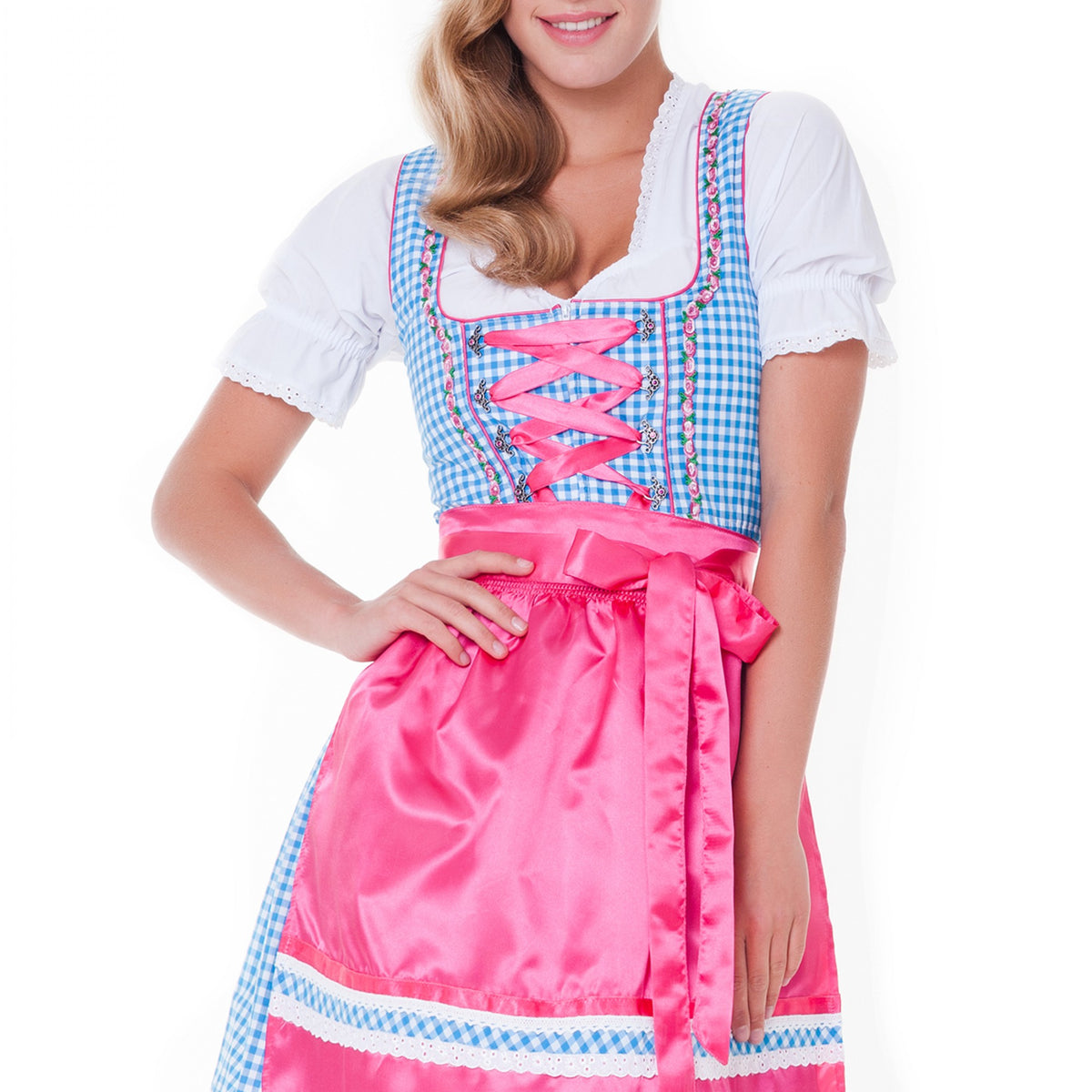 Produktbild von Alte Liebe Trachtenkleid 2-teilig – Dirndl Mit Spitzenschürze, In Grün/Blau, Größen 34-46