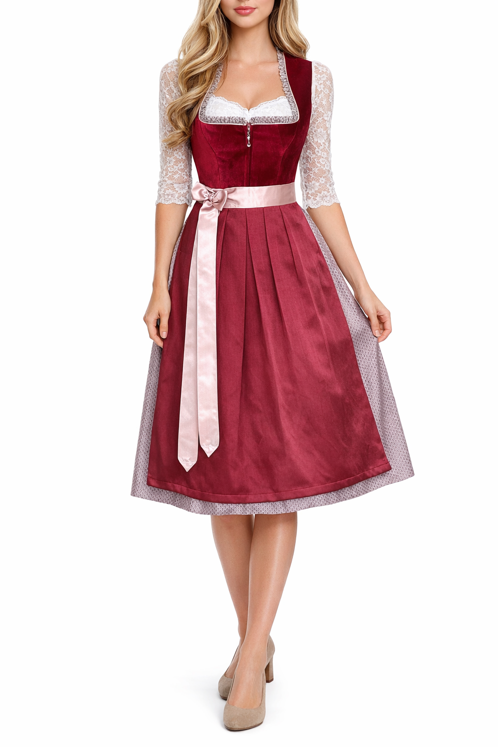 Midi Dirndl Fina in rot - ALM1061