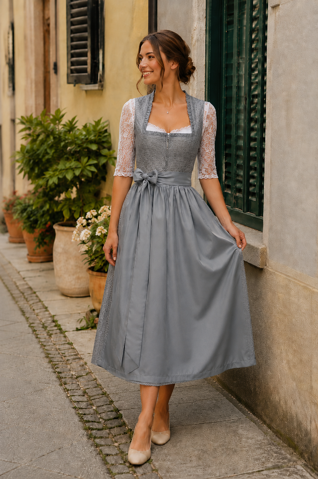 Langes Dirndl Avelina in grau - ALM1049