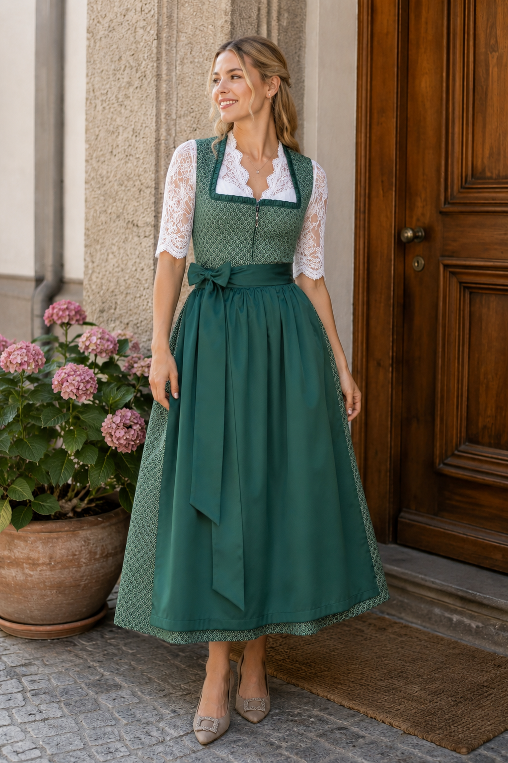 Langes Dirndl Avelina in grün - ALM1059