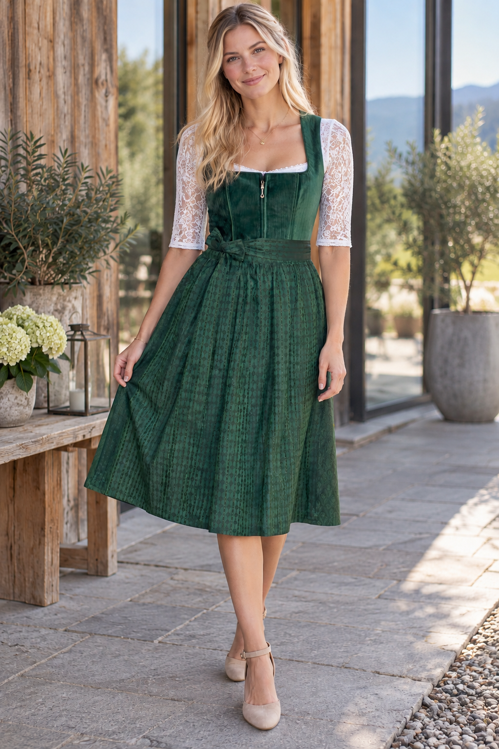 Midi Dirndl Enora in grün - ALM1068