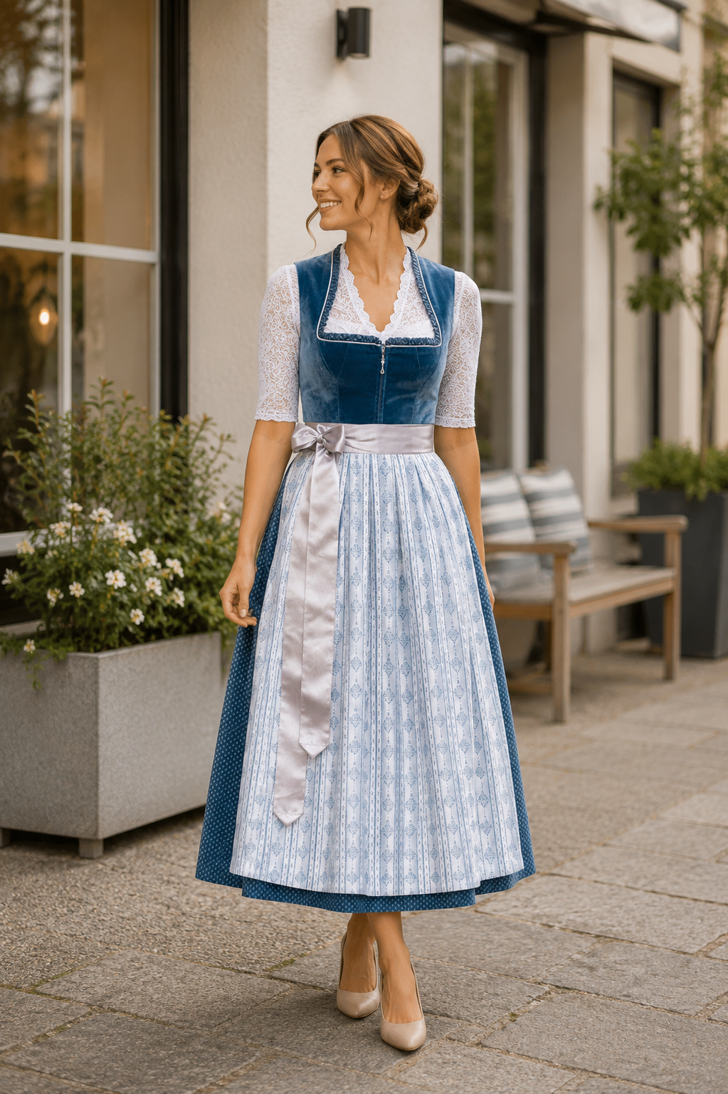 Langes Dirndl Adele in blau - ALM1027