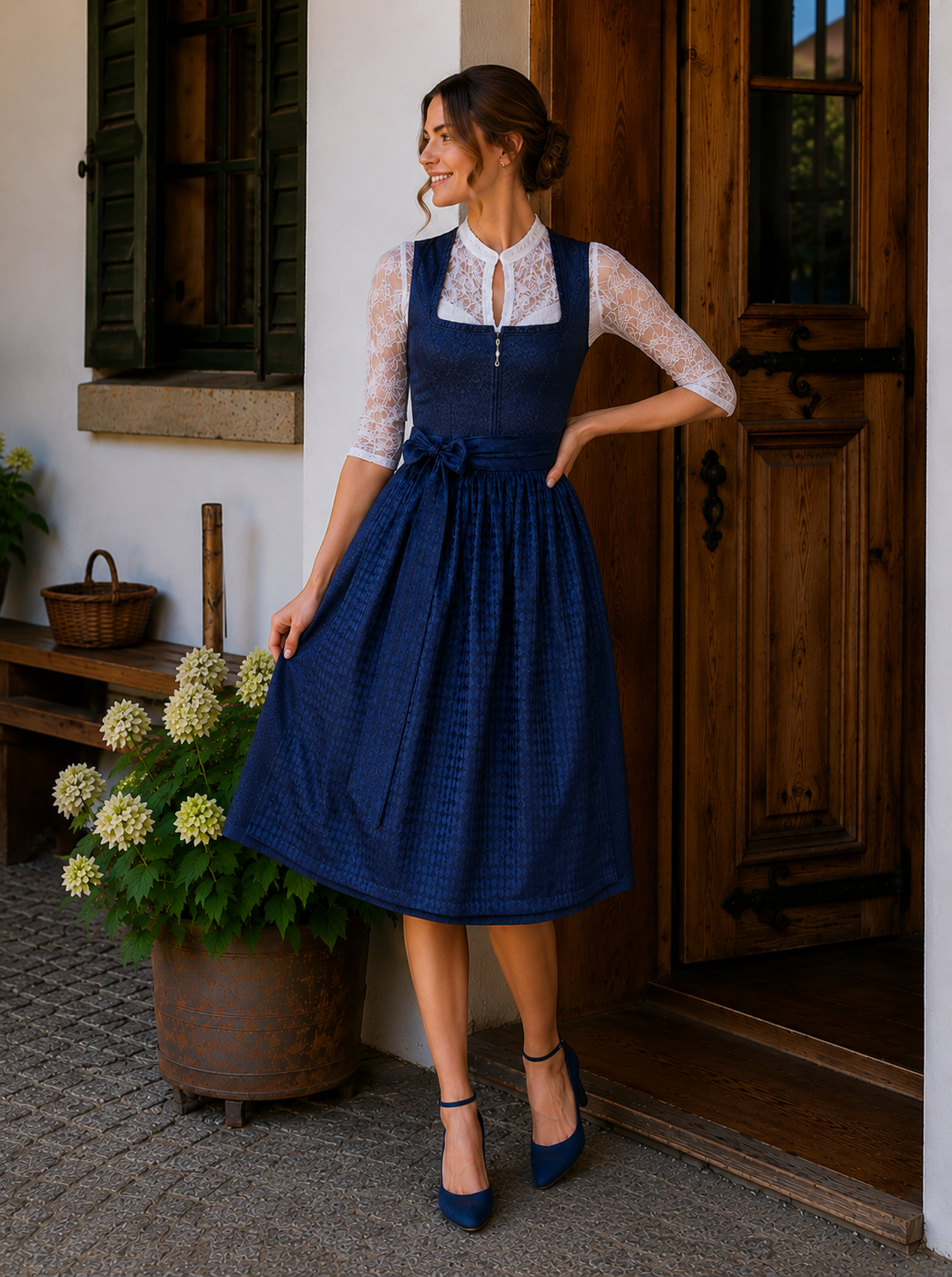 Midi Dirndl Miranda in dunkelblau - ALM1063