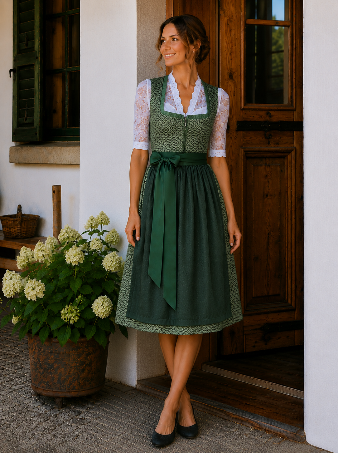 Midi Dirndl Liane in dunkelgrün - ALM1039