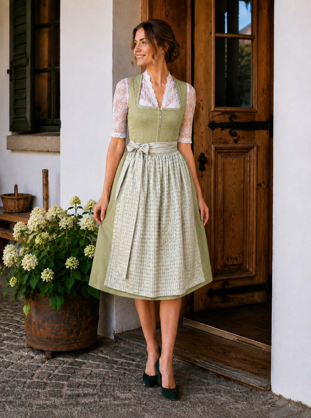 Midi Dirndl Miranda in hellgrün - ALM1064