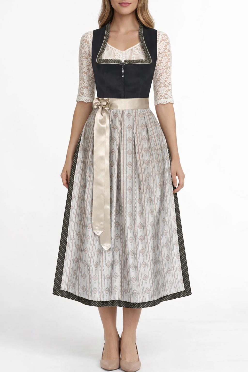 Langes Dirndl Adele in schwarz - ALM1029