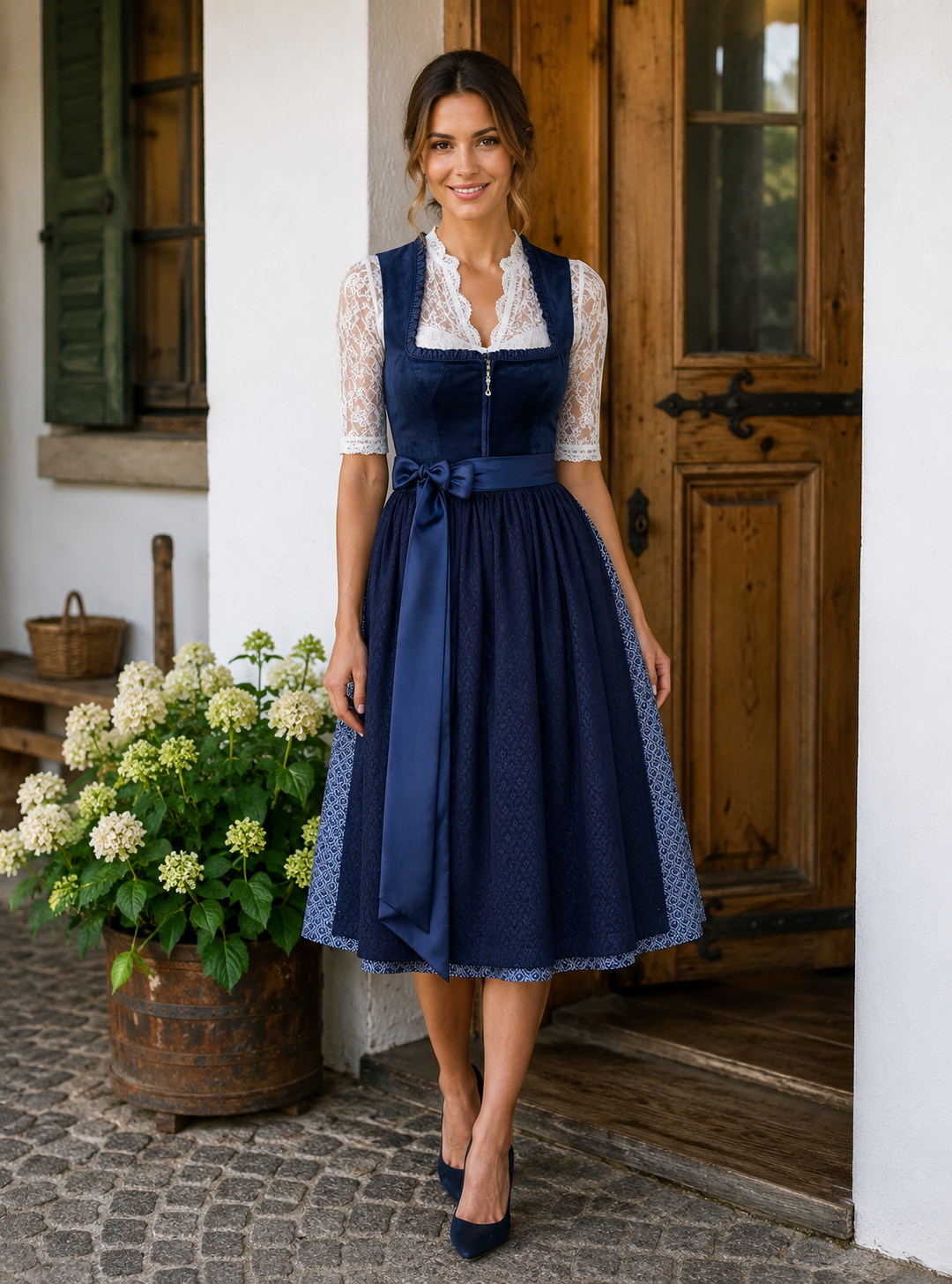 Midi Dirndl Elisé in blau - ALM1036