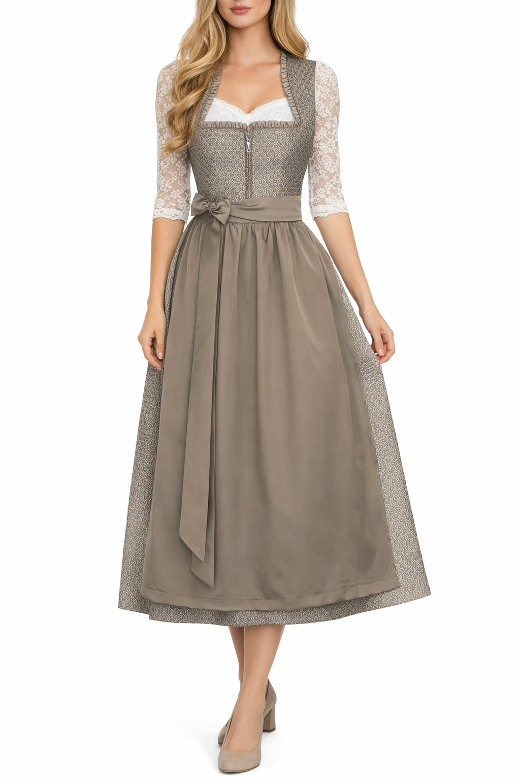 Langes Dirndl Avelina in taupe - ALM1047
