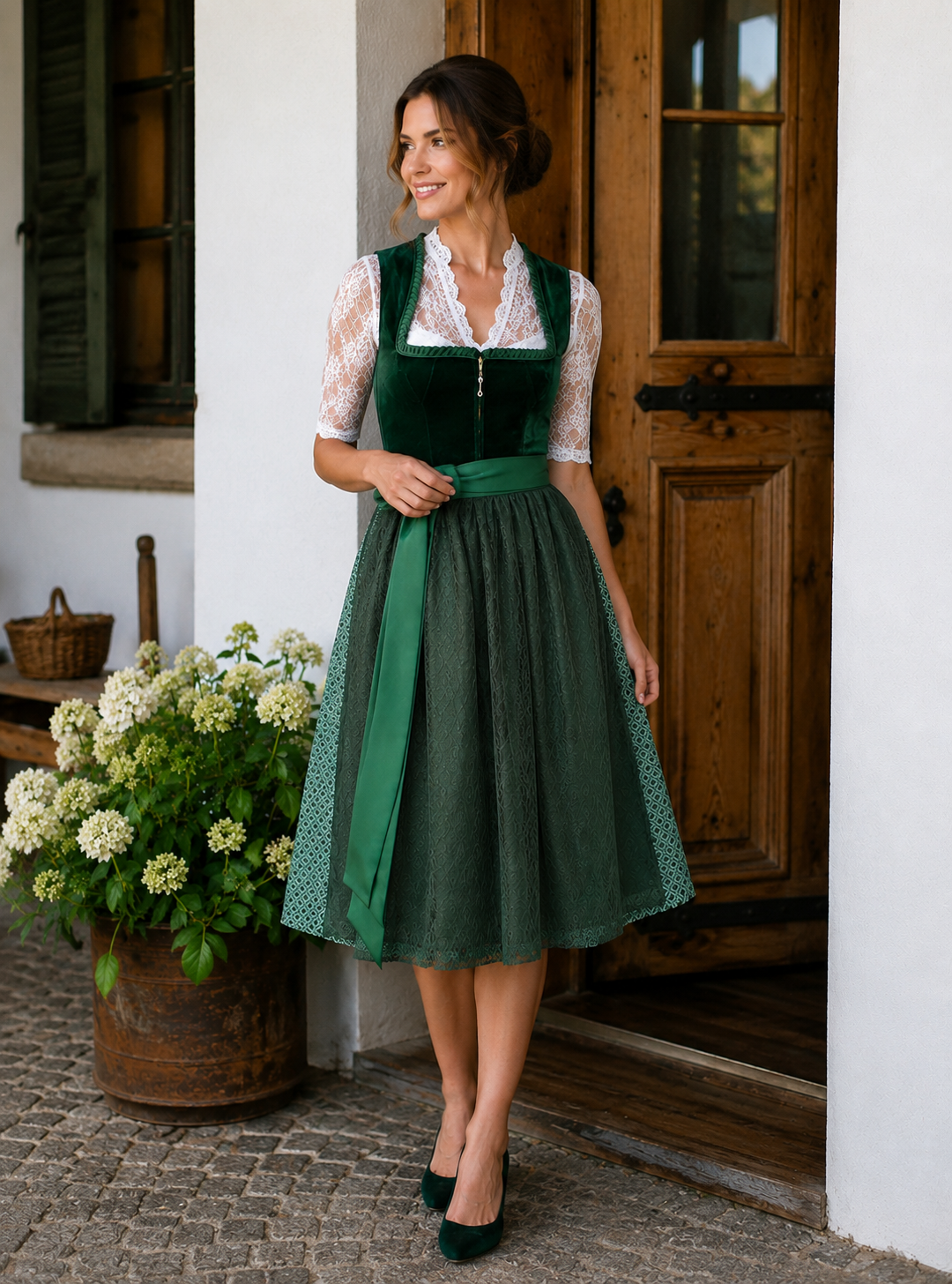 Midi Dirndl Elisé in grün - ALM1035