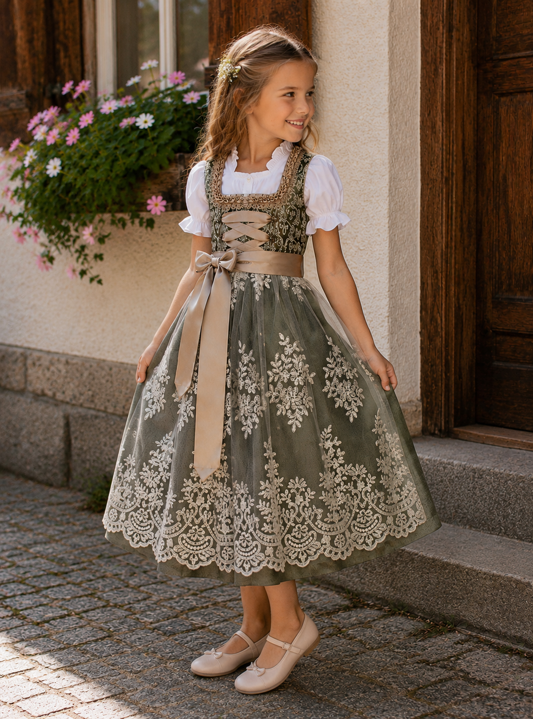 Kinderdirndl Olivia in Grün - ALM-K909